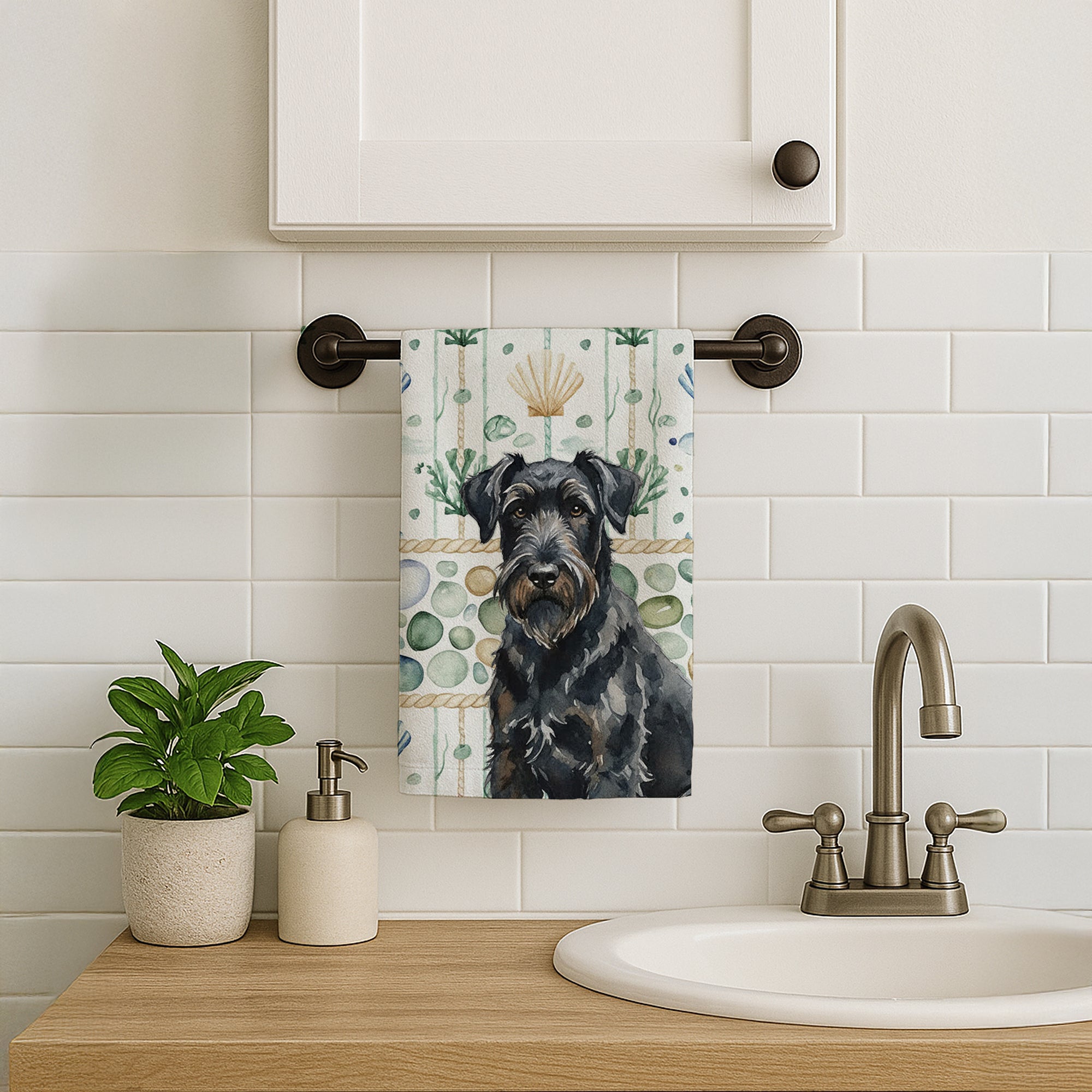 Caroline's Treasures Black Russian Terrier Coastal Sea Glass Kitchen Towel