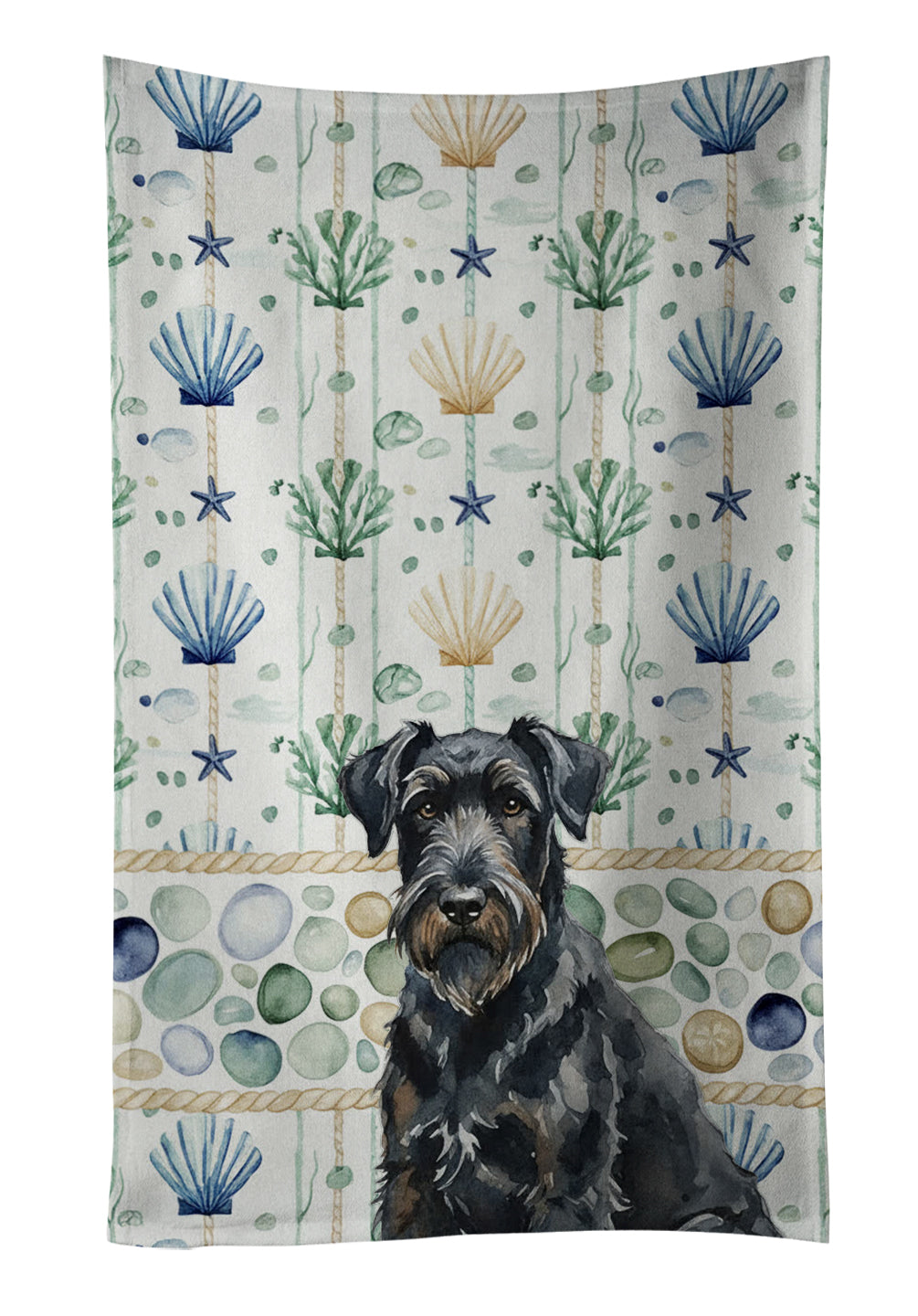Caroline's Treasures Black Russian Terrier Coastal Sea Glass Kitchen Towel