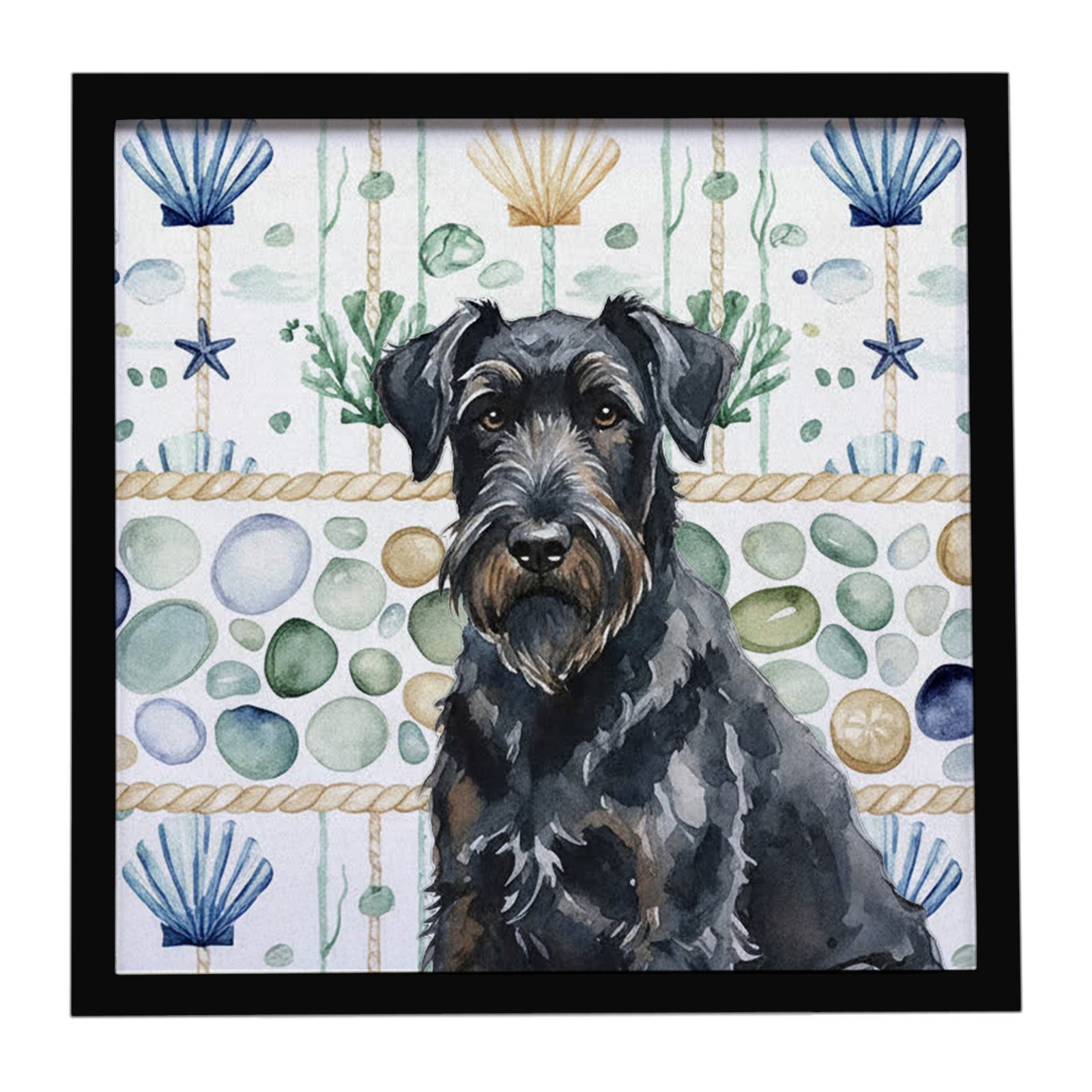 Caroline's Treasures Black Russian Terrier Coastal Sea Glass Framed Metal Print