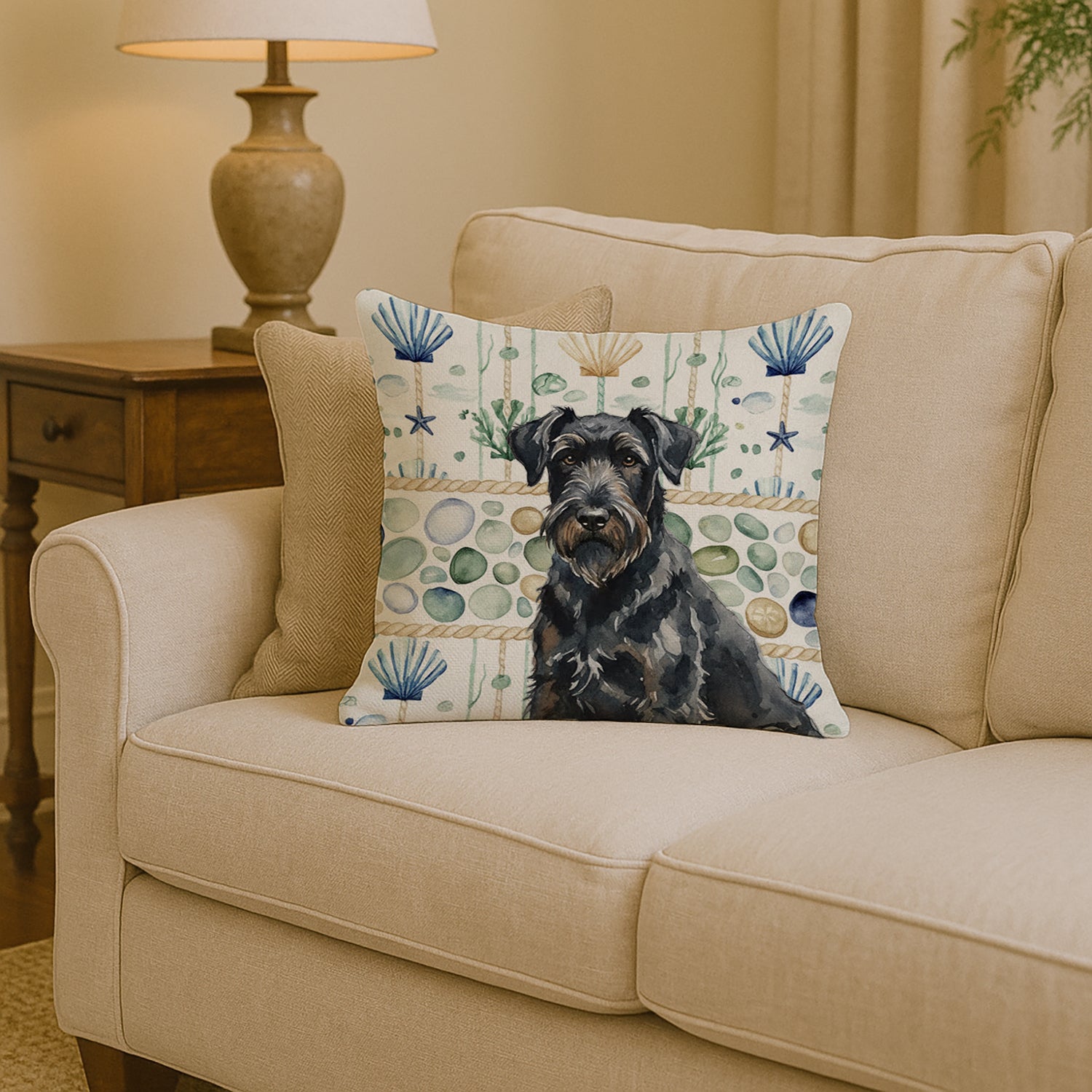 Caroline's Treasures Black Russian Terrier Coastal Sea Glass Throw Pillow