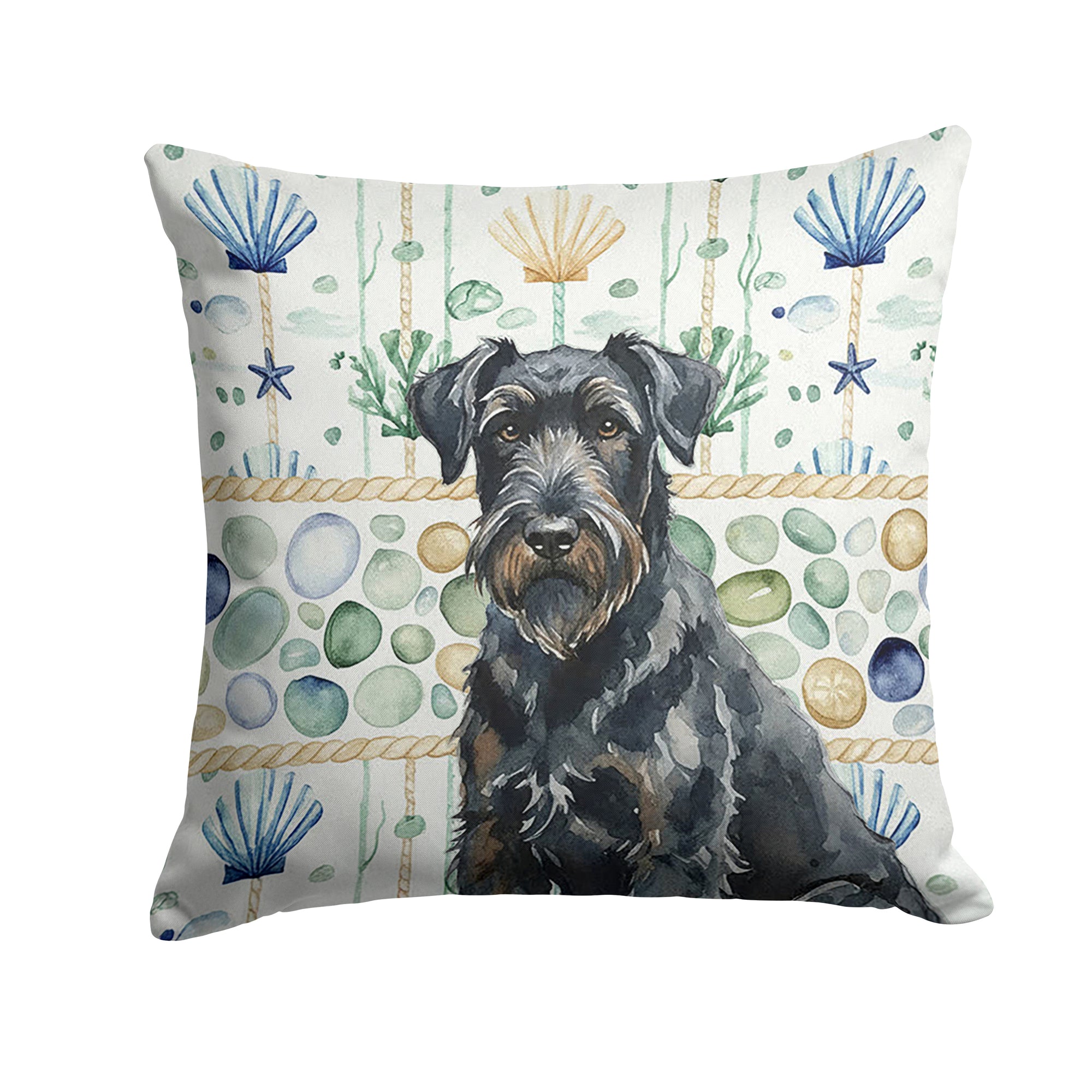 Caroline's Treasures Black Russian Terrier Coastal Sea Glass Throw Pillow