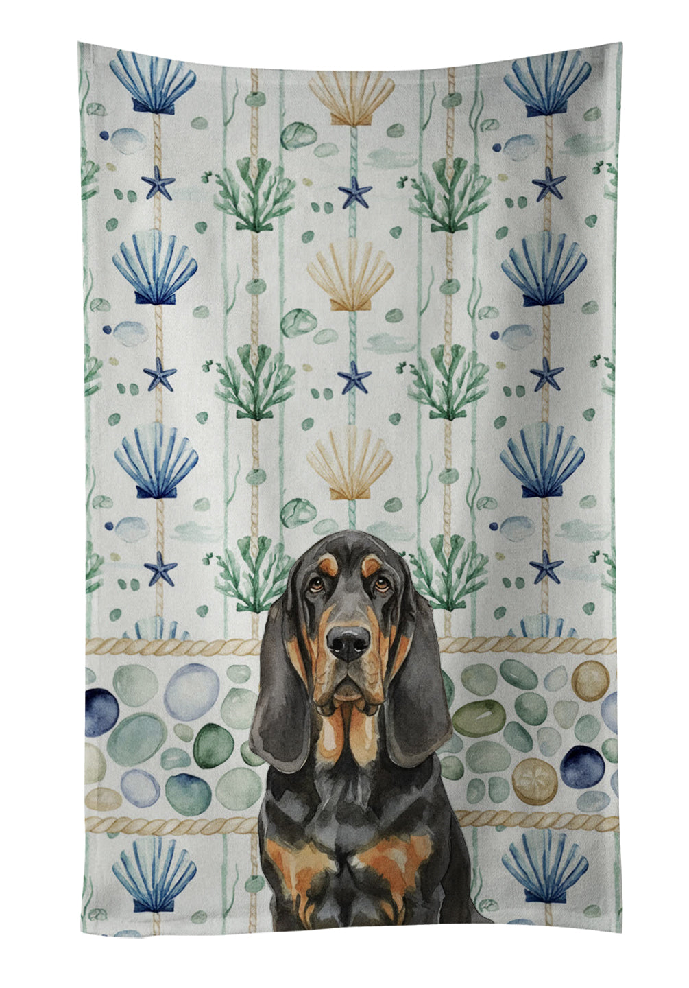 Caroline's Treasures Black and Tan Bloodhound Coastal Sea Glass Kitchen Towel