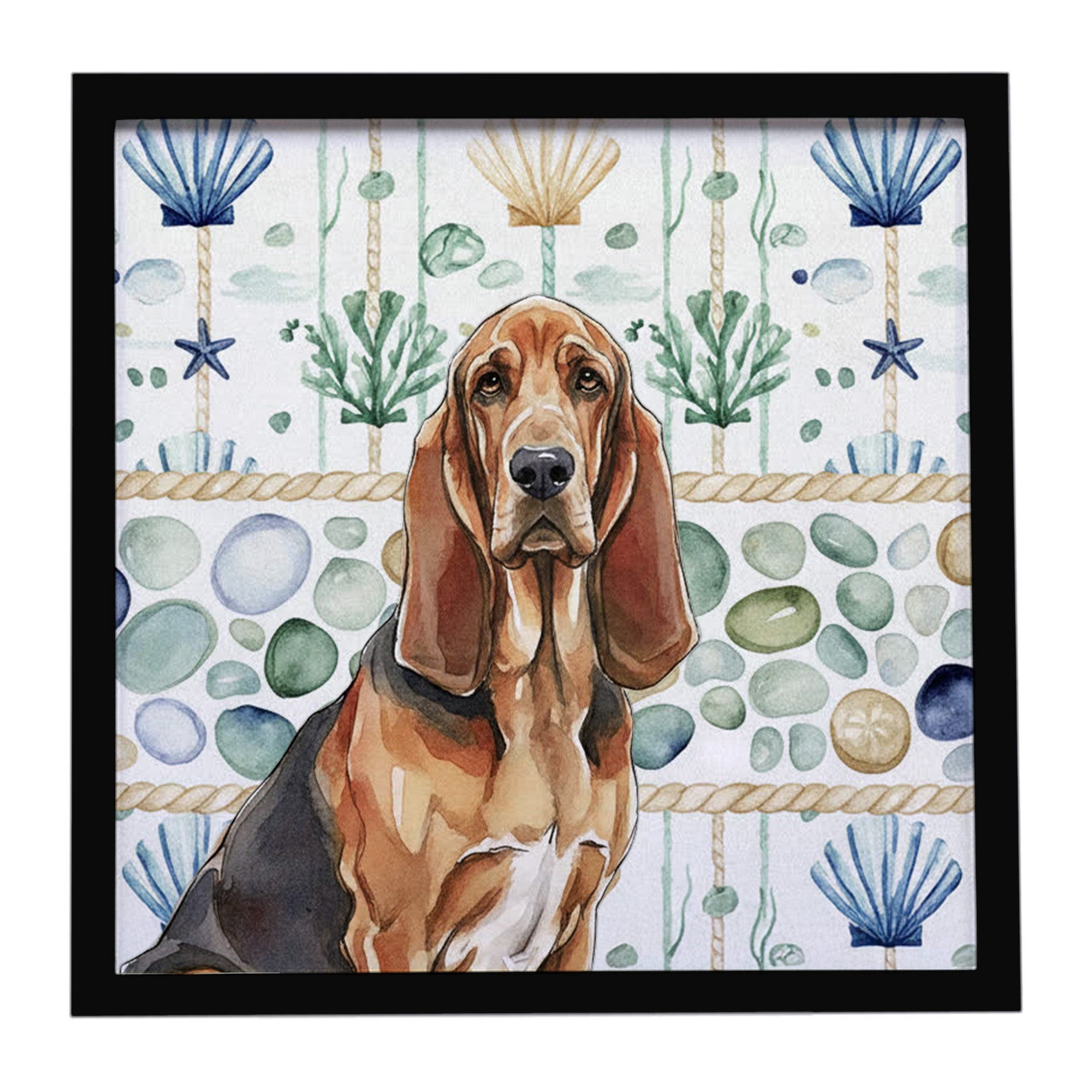 Caroline's Treasures Liver and Tan Bloodhound Coastal Sea Glass Framed Metal Print