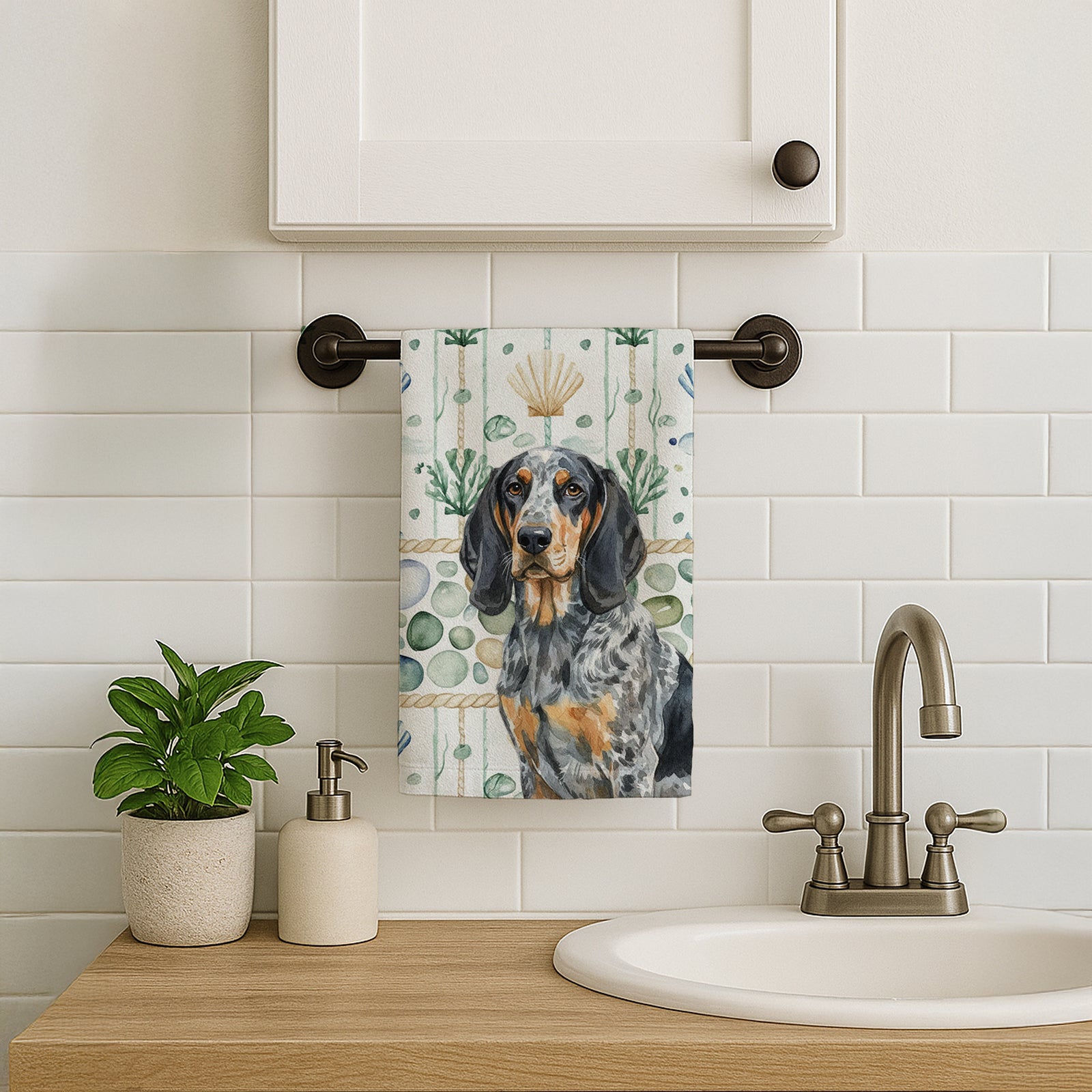 Caroline's Treasures Bluetick Coonhound Coastal Sea Glass Kitchen Towel