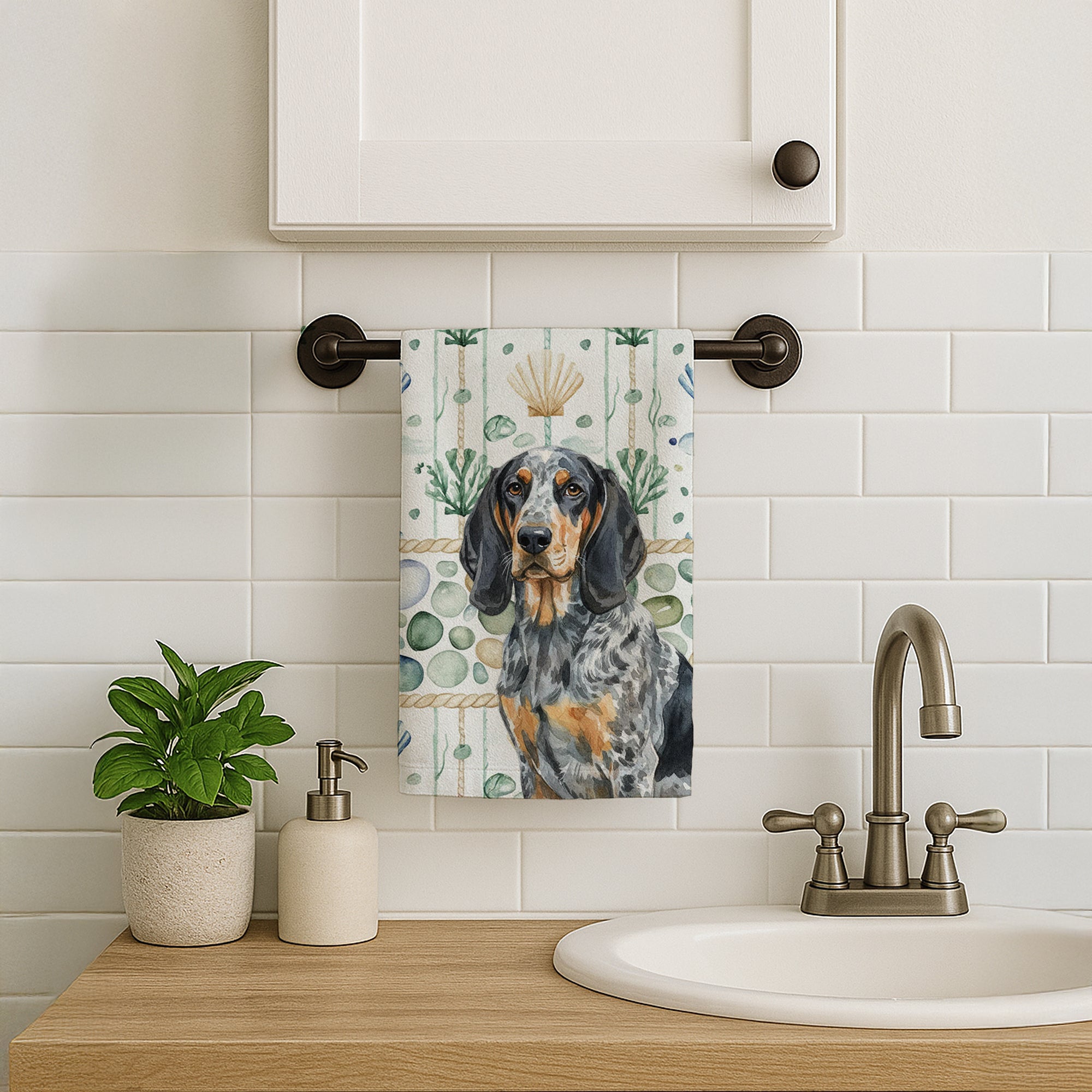 Caroline's Treasures Bluetick Coonhound Coastal Sea Glass Kitchen Towel
