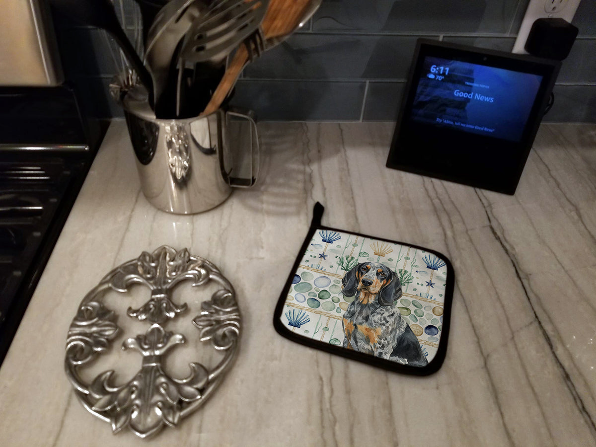 Caroline's Treasures Bluetick Coonhound Coastal Sea Glass Pair of Pot Holders