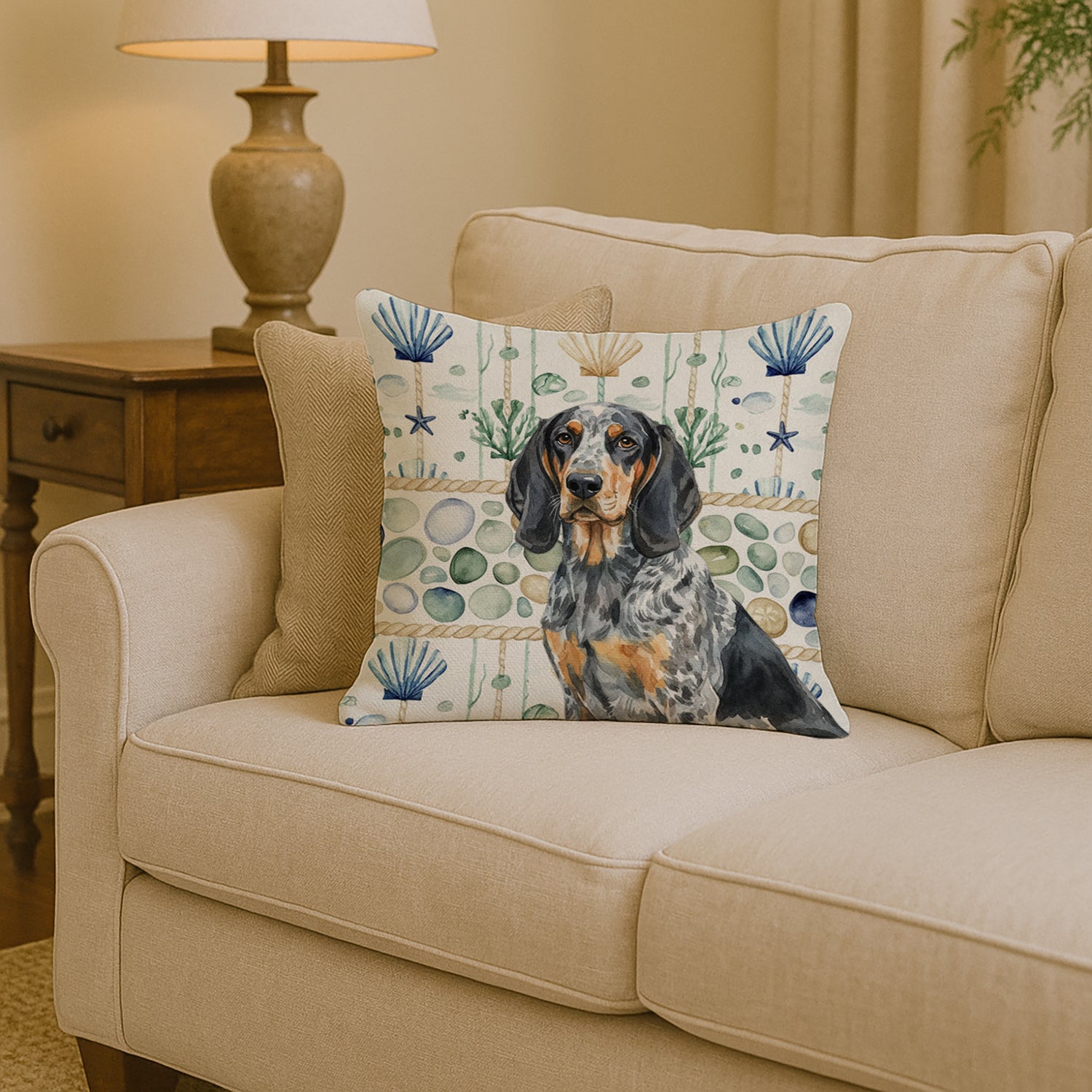 Caroline's Treasures Bluetick Coonhound Coastal Sea Glass Throw Pillow