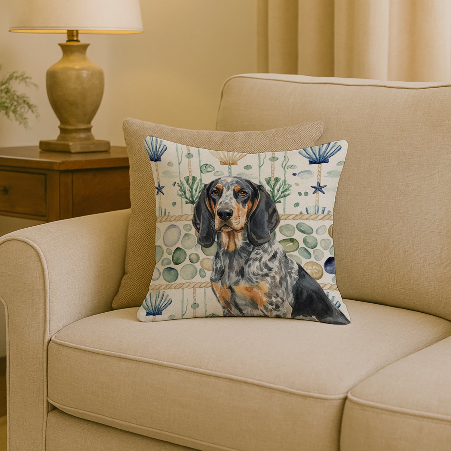 Caroline's Treasures Bluetick Coonhound Coastal Sea Glass Throw Pillow