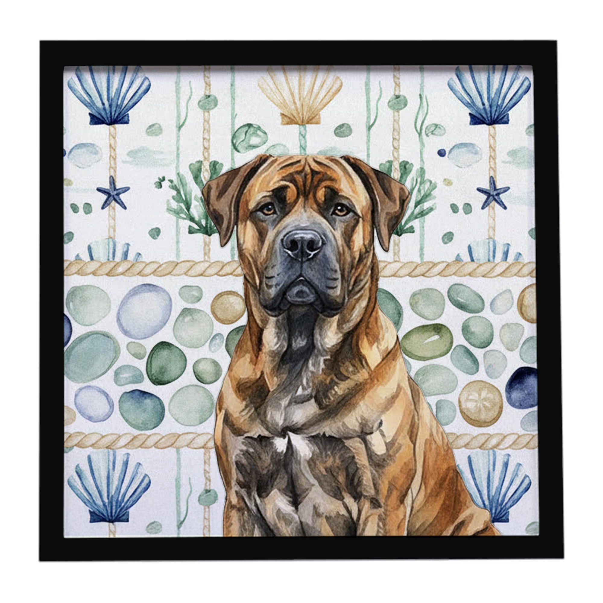 Caroline's Treasures Brindle Boerboel Coastal Sea Glass Framed Metal Print