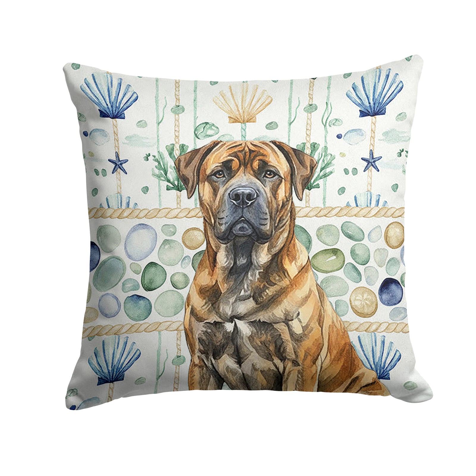 Caroline's Treasures Brindle Boerboel Coastal Sea Glass Throw Pillow