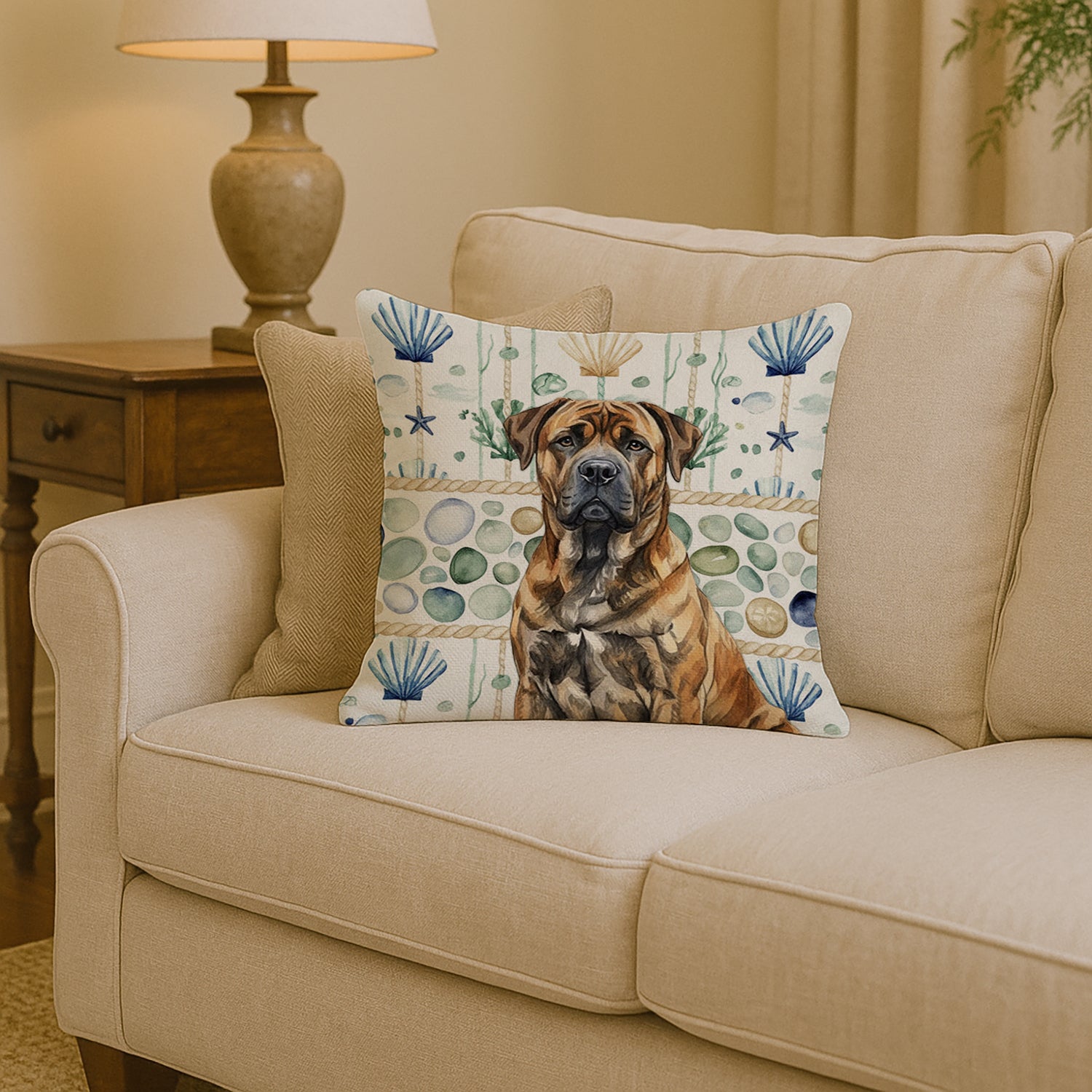 Caroline's Treasures Brindle Boerboel Coastal Sea Glass Throw Pillow