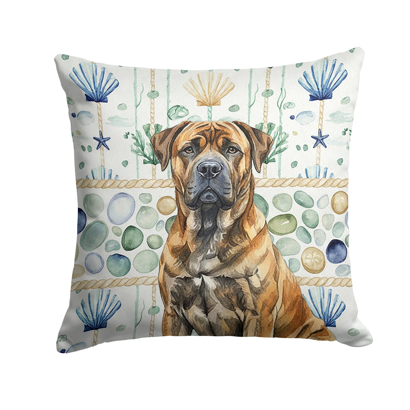 Caroline's Treasures Brindle Boerboel Coastal Sea Glass Throw Pillow