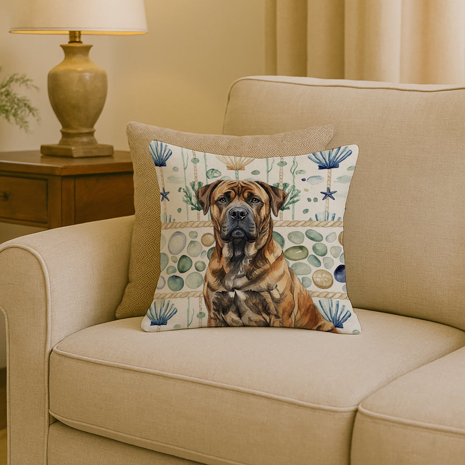 Caroline's Treasures Brindle Boerboel Coastal Sea Glass Throw Pillow