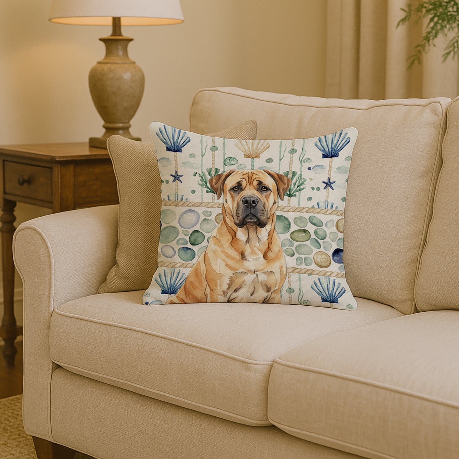 Caroline's Treasures Fawn Boerboel Coastal Sea Glass Throw Pillow