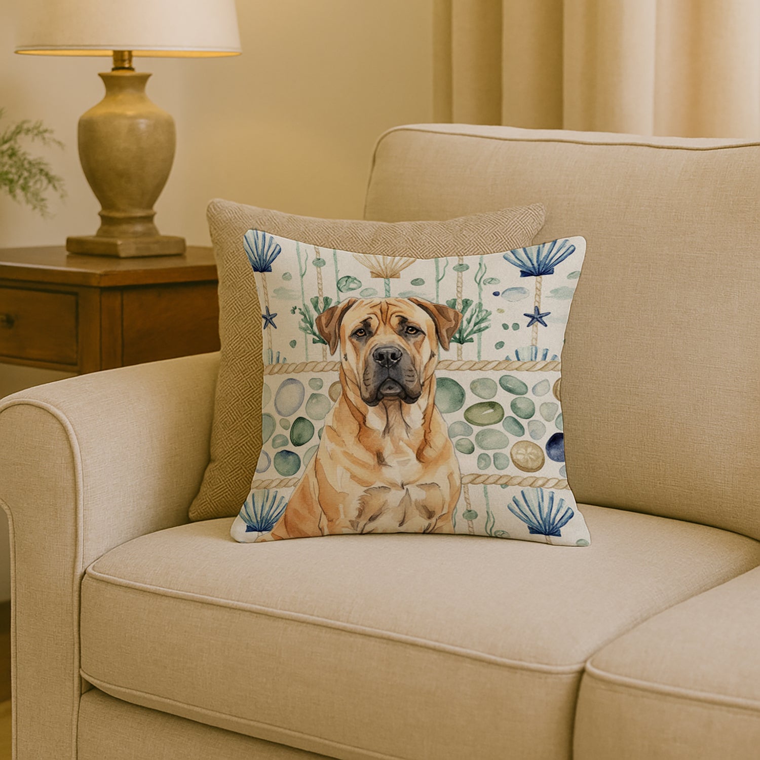 Caroline's Treasures Fawn Boerboel Coastal Sea Glass Throw Pillow