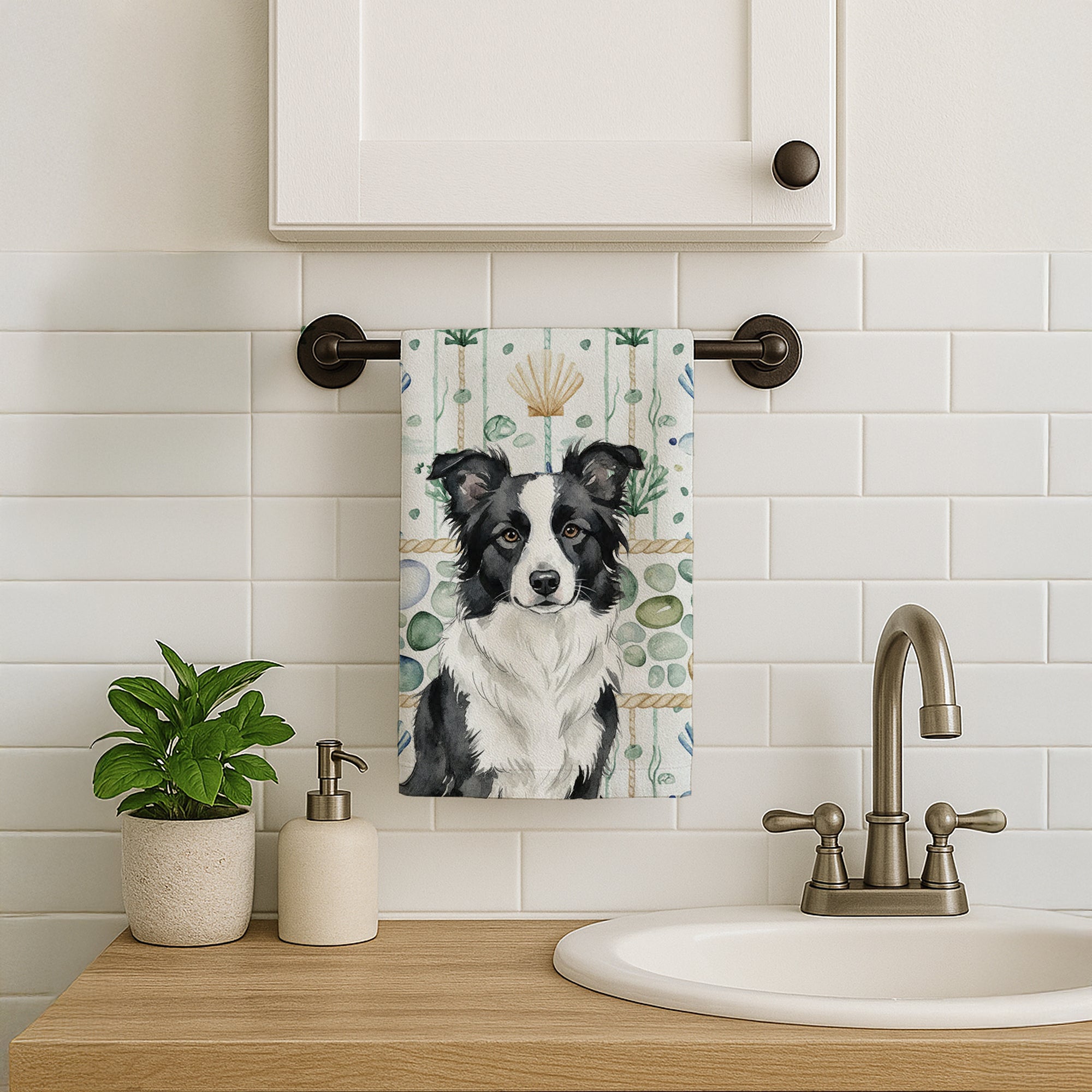 Caroline's Treasures Border Collie Coastal Sea Glass Kitchen Towel