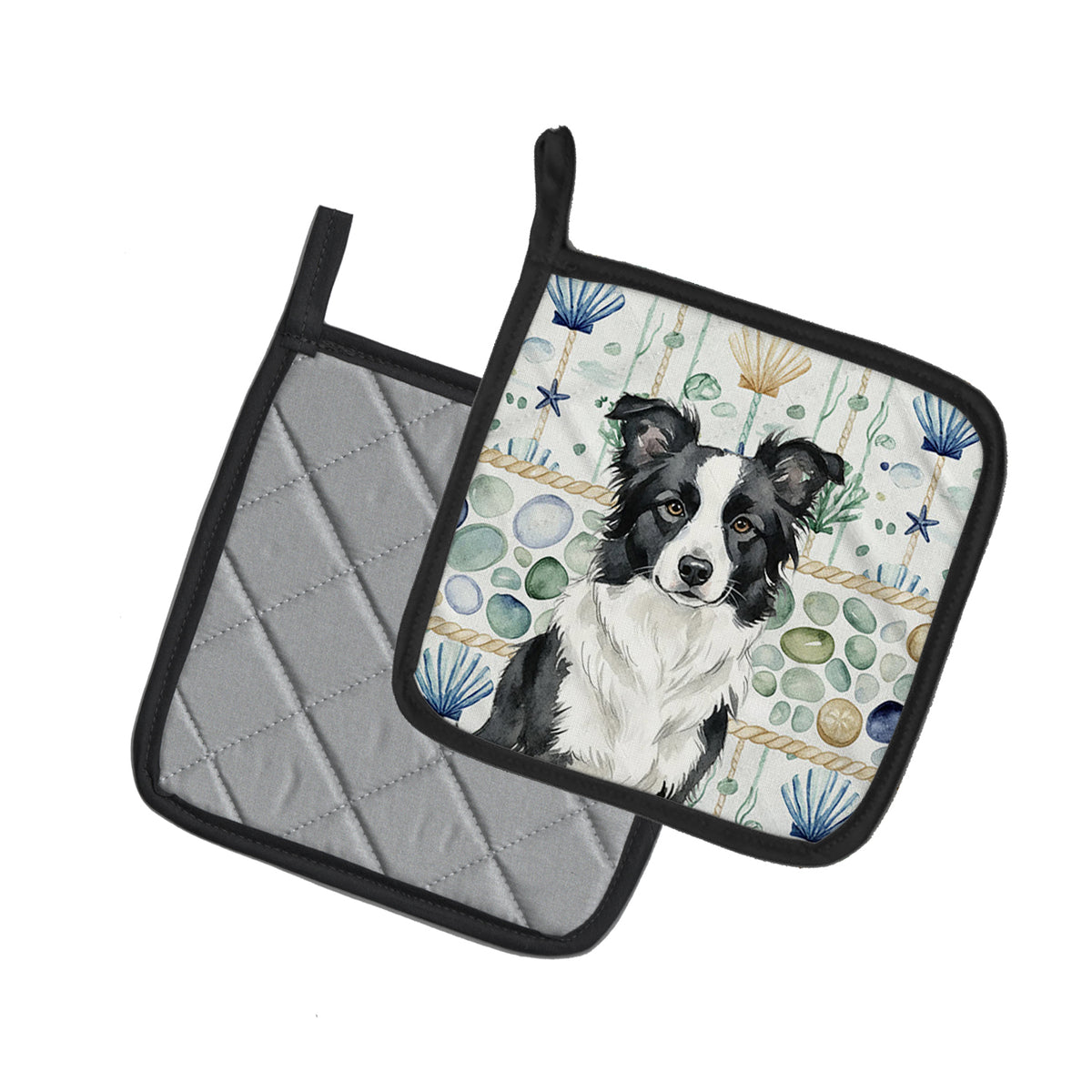 Caroline's Treasures Border Collie Coastal Sea Glass Pair of Pot Holders