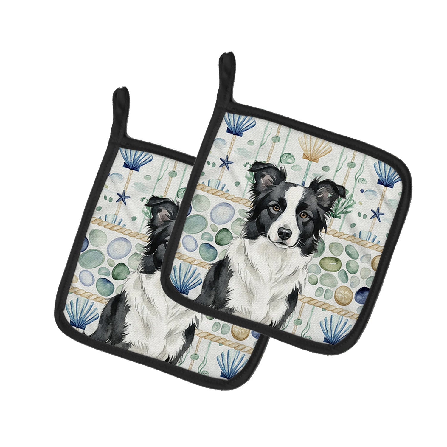 Caroline's Treasures Border Collie Coastal Sea Glass Pair of Pot Holders