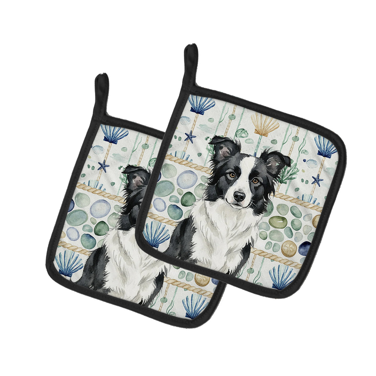 Caroline's Treasures Border Collie Coastal Sea Glass Pair of Pot Holders