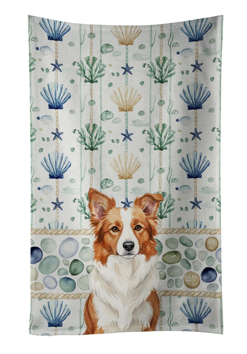 Caroline's Treasures Red and White Border Collie Coastal Sea Glass Kitchen Towel