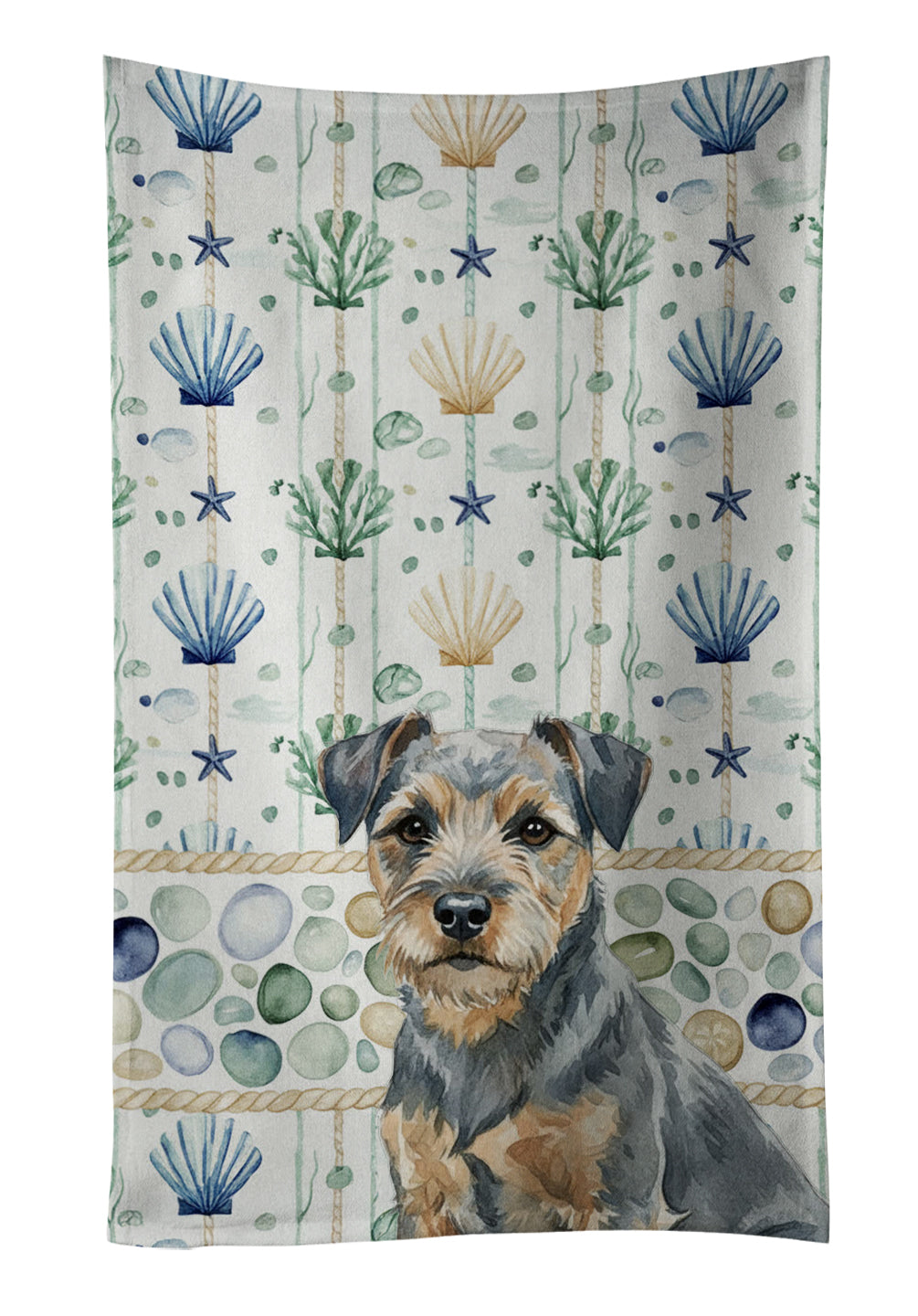 Caroline's Treasures Blue and Tan Border Terrier Coastal Sea Glass Kitchen Towel