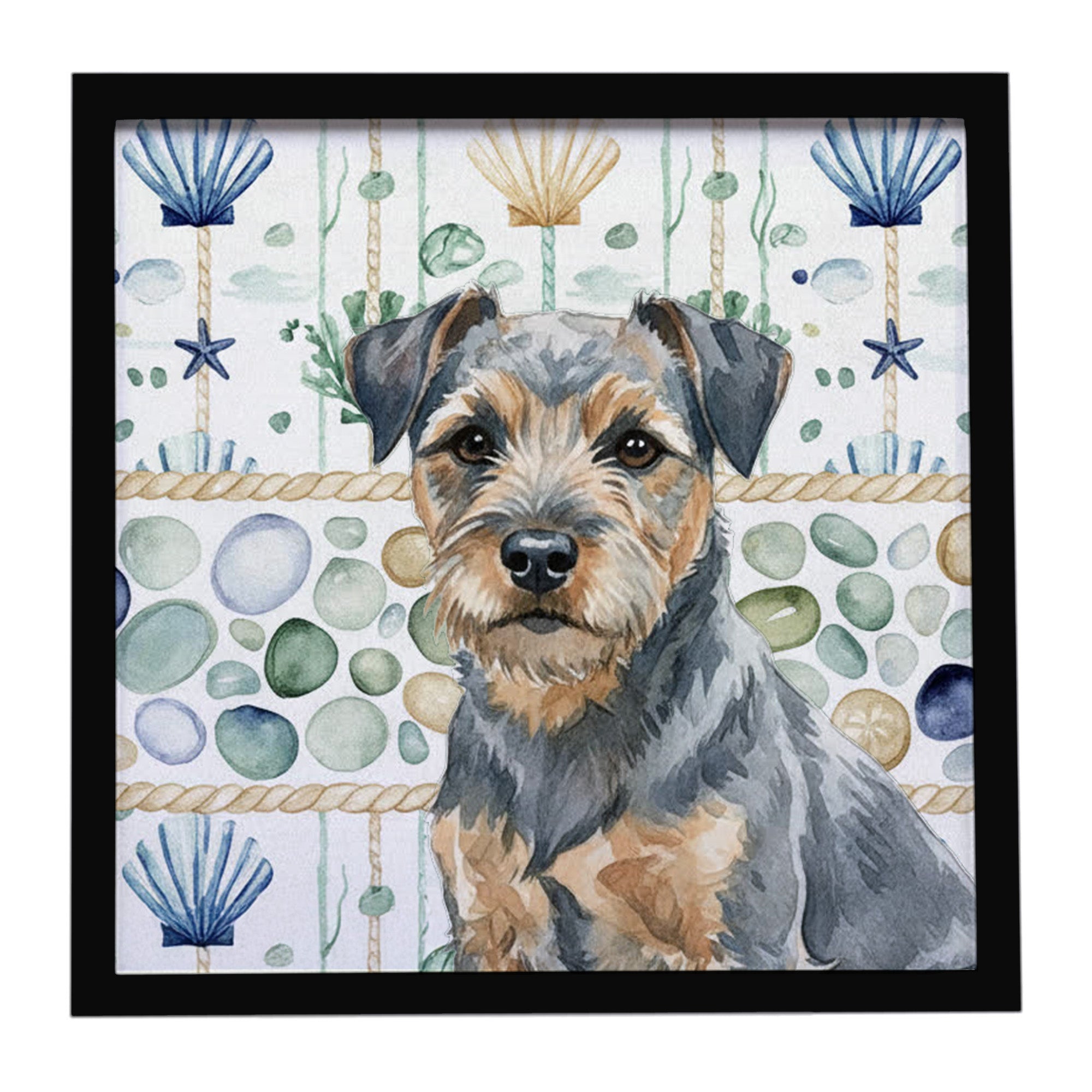 Caroline's Treasures Blue and Tan Border Terrier Coastal Sea Glass Framed Metal Print