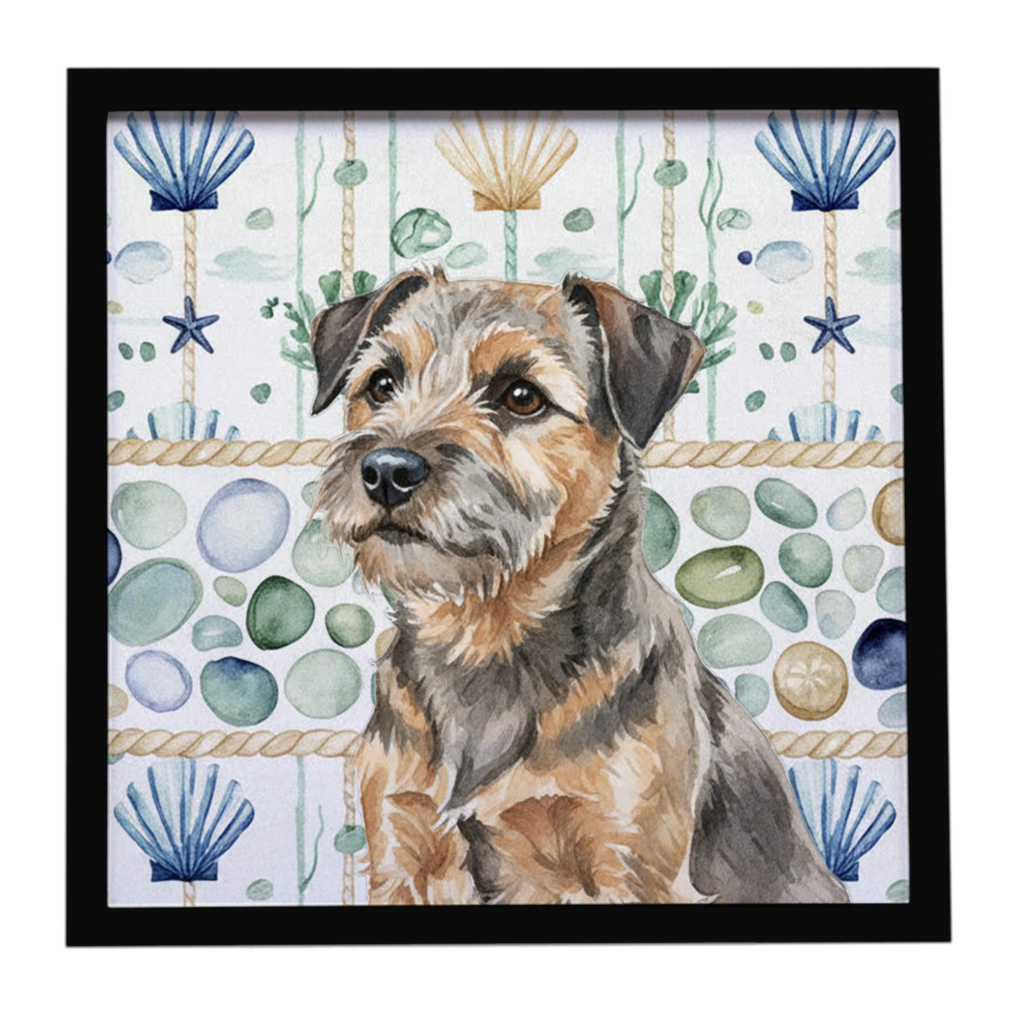 Caroline's Treasures Grizzle and Tan Border Terrier Coastal Sea Glass Framed Metal Print