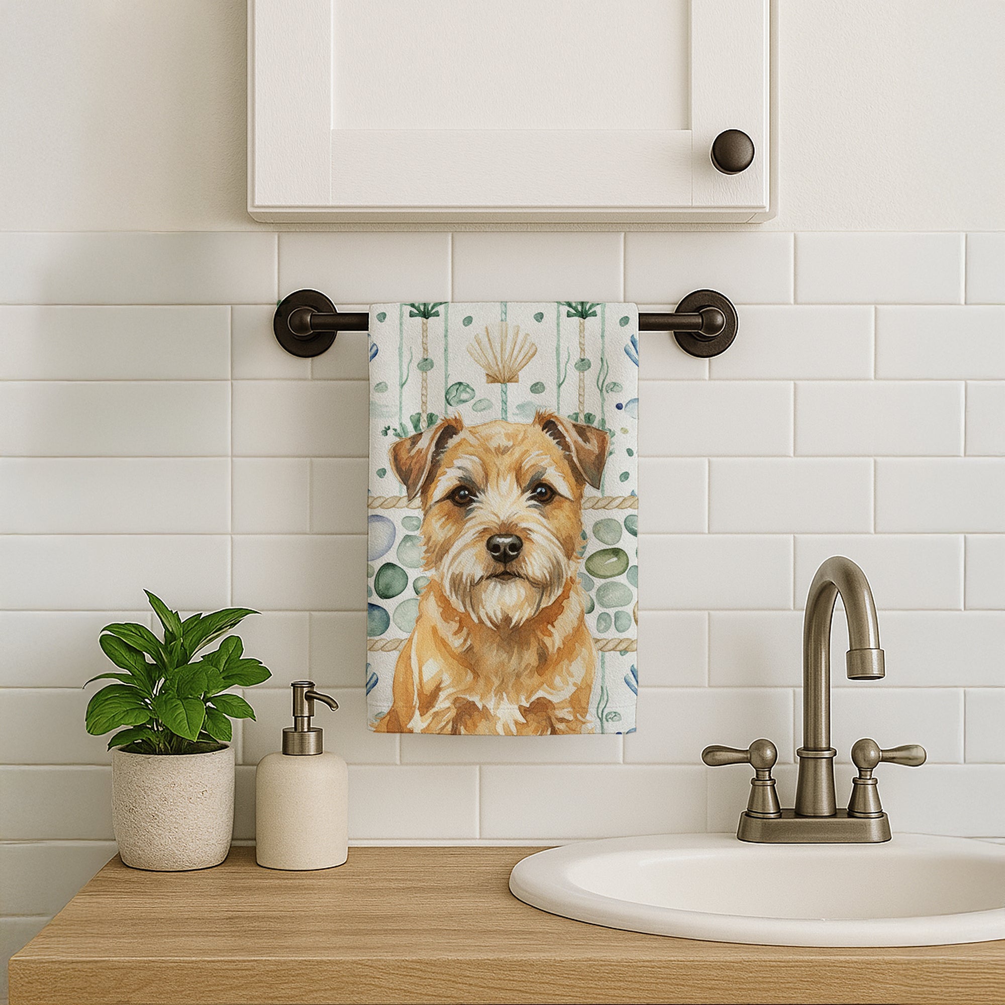 Caroline's Treasures Wheaten Border Terrier Coastal Sea Glass Kitchen Towel