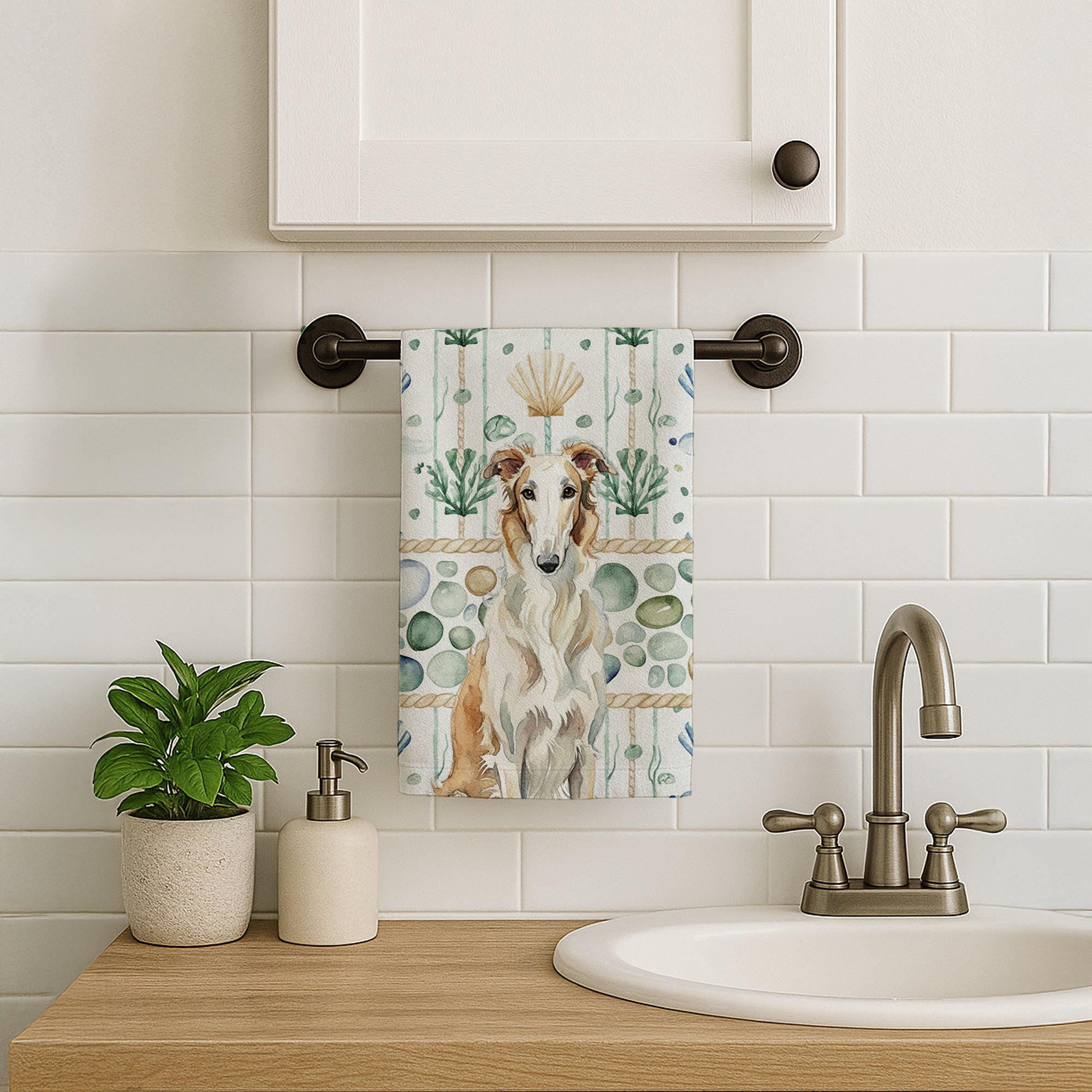 Caroline's Treasures Borzoi Coastal Sea Glass Kitchen Towel