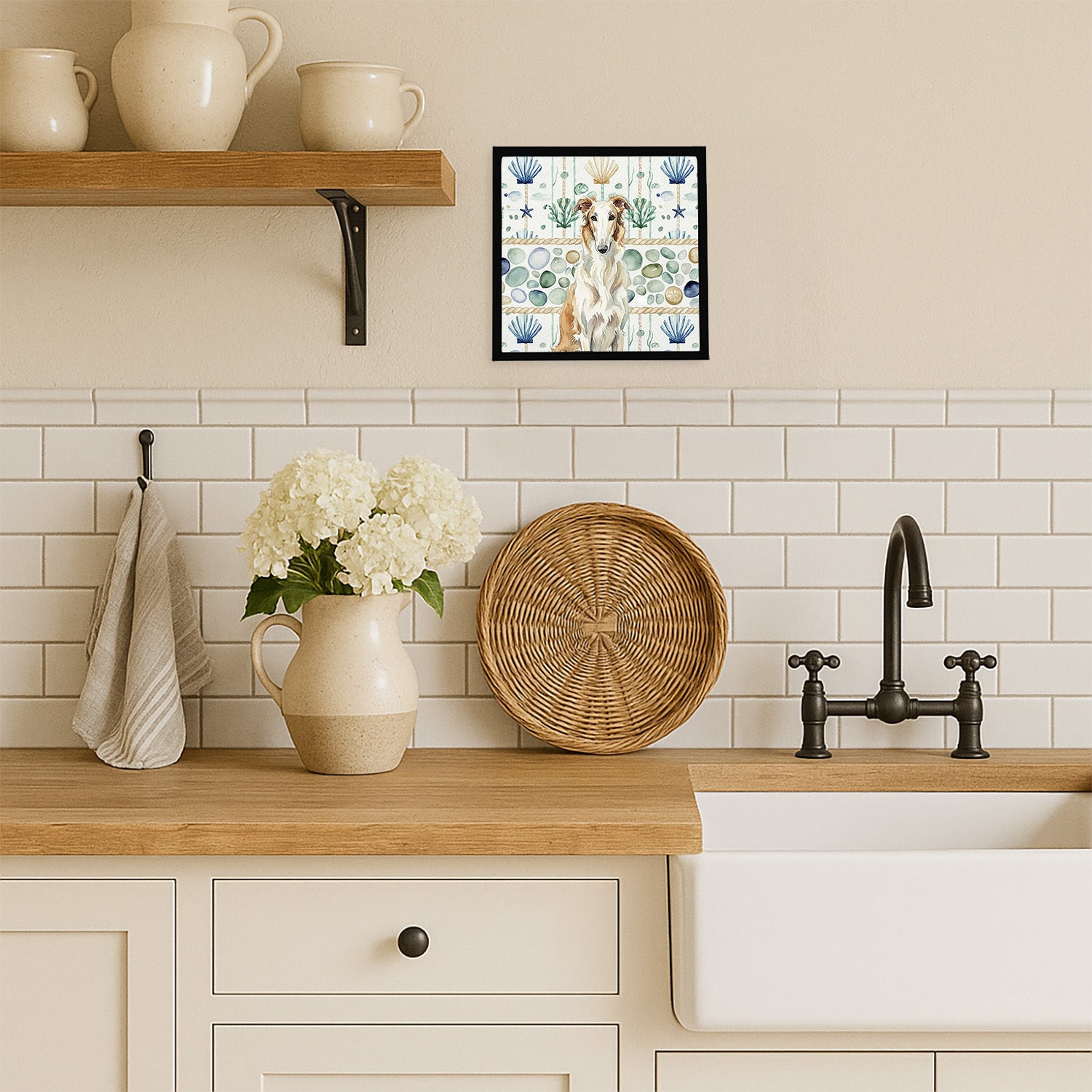 Caroline's Treasures Borzoi Coastal Sea Glass Framed Metal Print