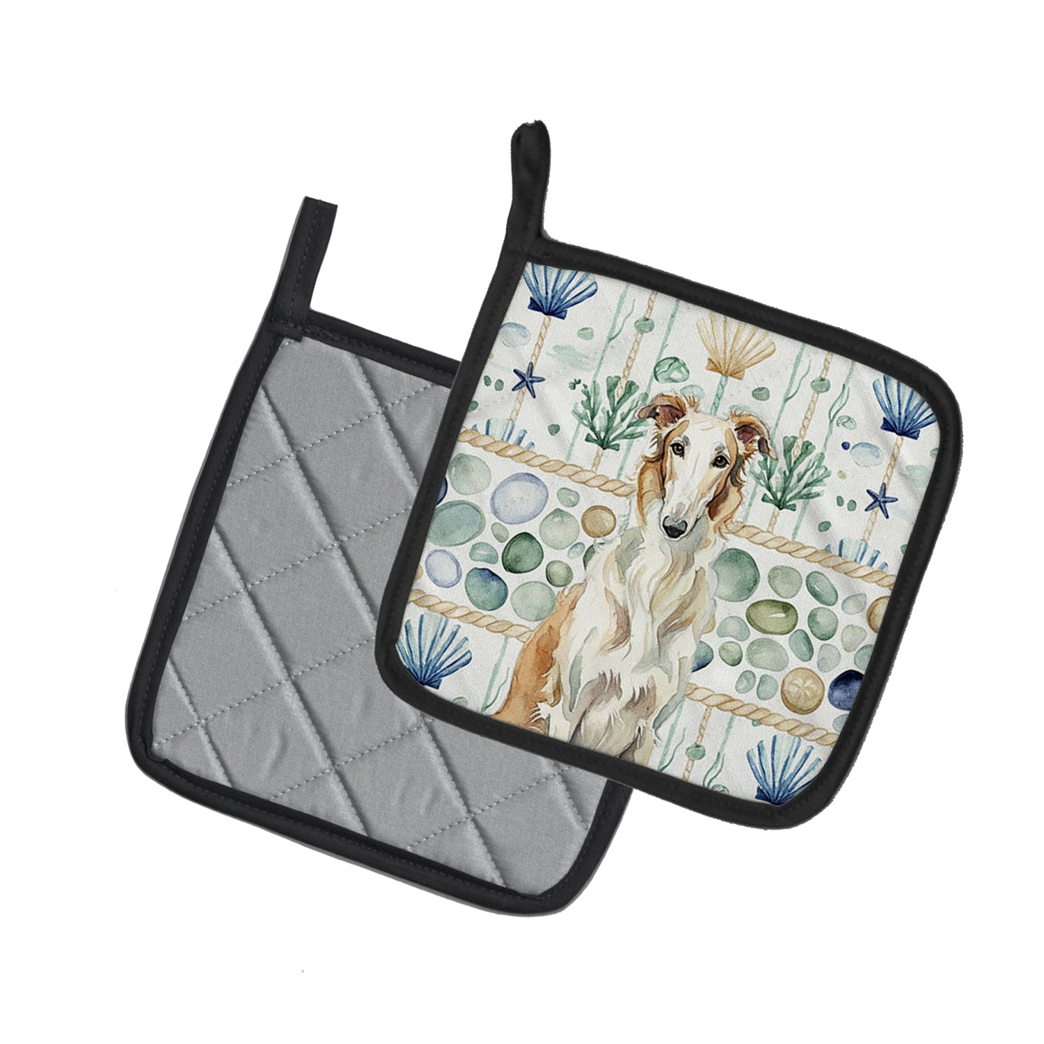 Caroline's Treasures Borzoi Coastal Sea Glass Pair of Pot Holders