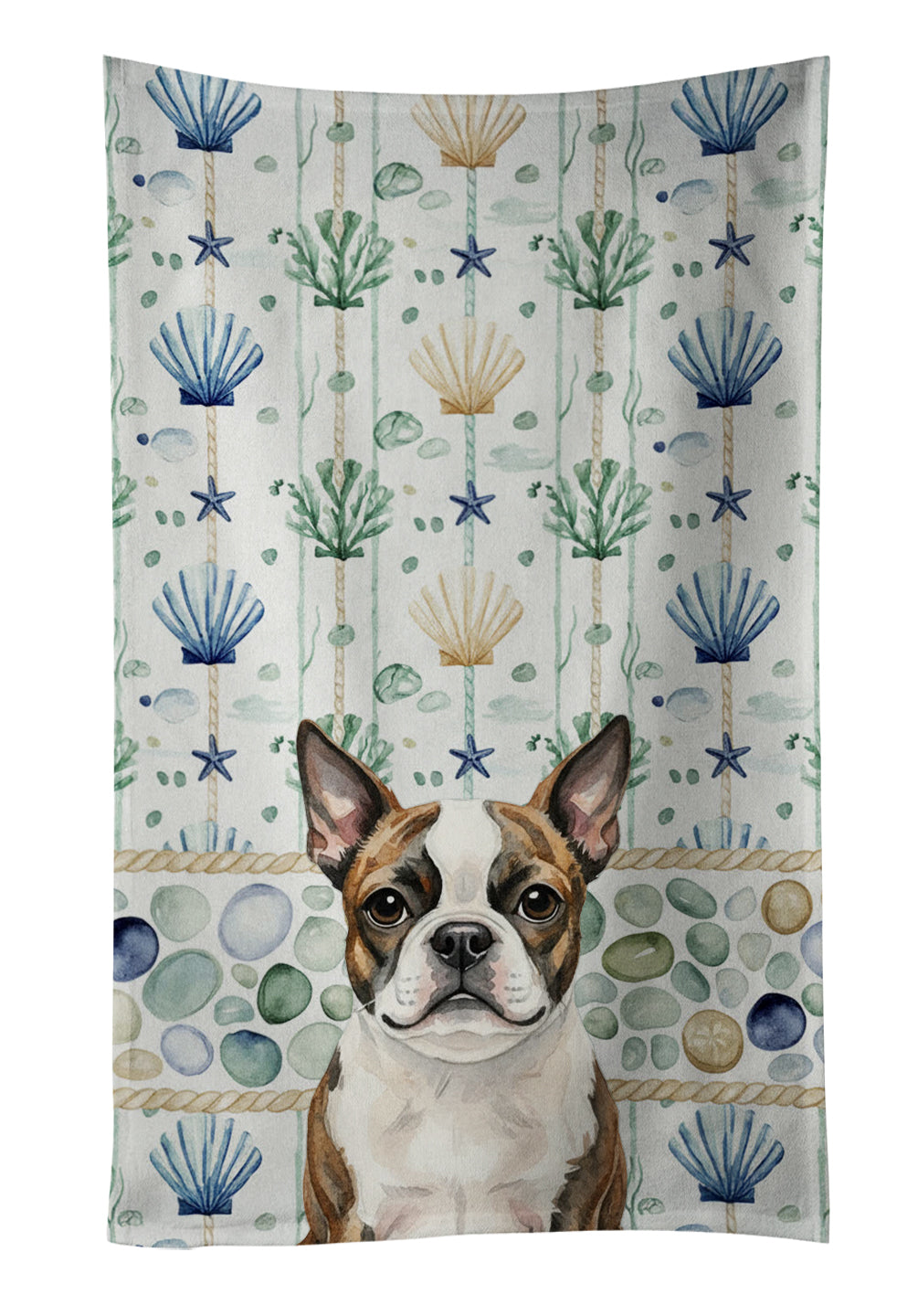 Caroline's Treasures Brindle Boston Terrier Coastal Sea Glass Kitchen Towel