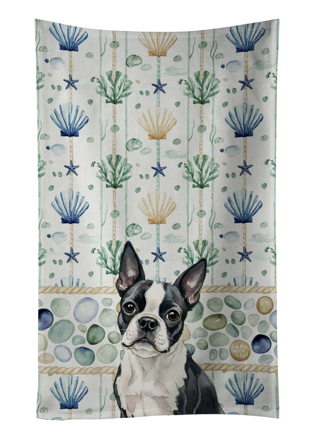 Caroline's Treasures Boston Terrier Coastal Sea Glass Kitchen Towel