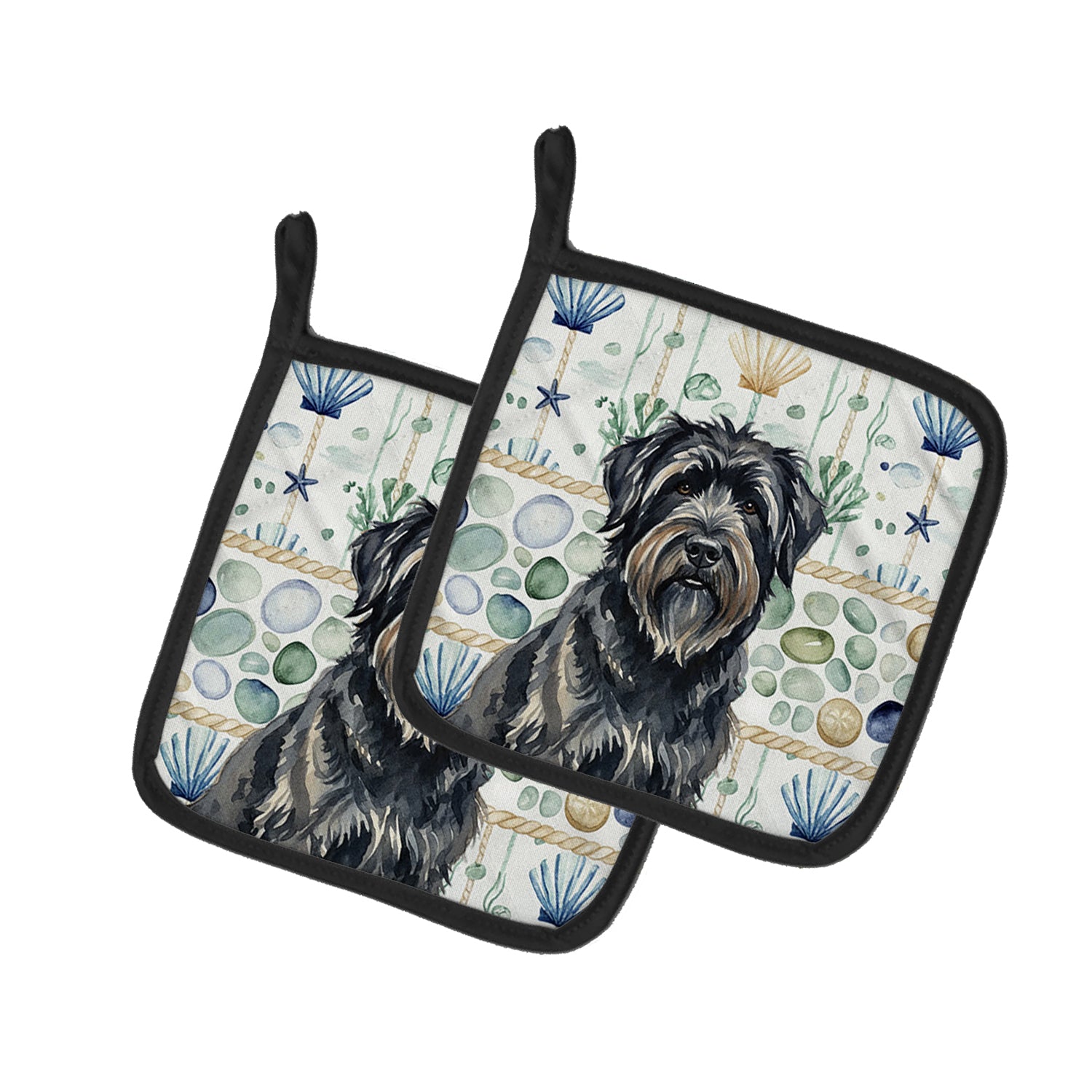 Caroline's Treasures Bouvier des Flandres Coastal Sea Glass Pair of Pot Holders