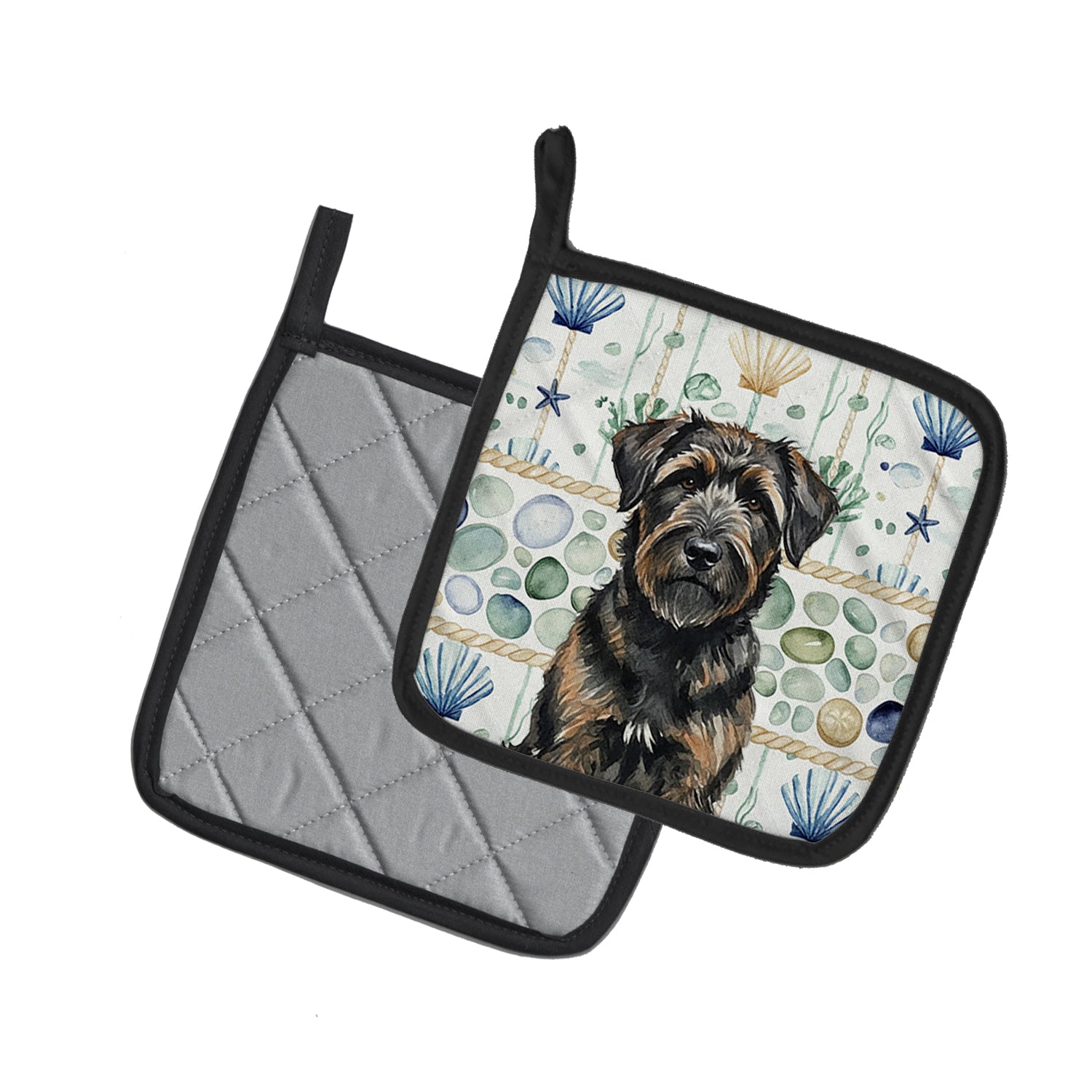 Caroline's Treasures Brindle Bouvier des Flandres Coastal Sea Glass Pair of Pot Holders