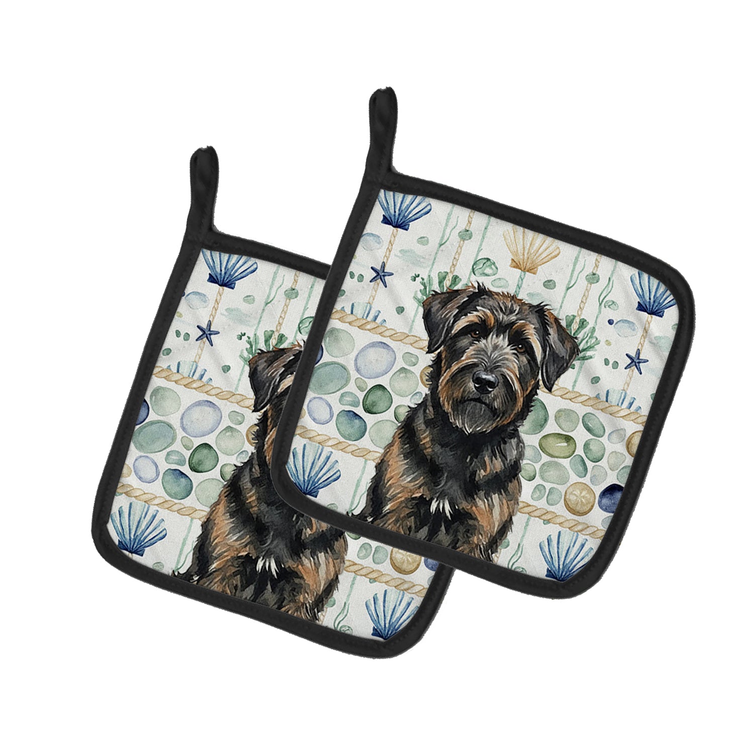 Caroline's Treasures Brindle Bouvier des Flandres Coastal Sea Glass Pair of Pot Holders