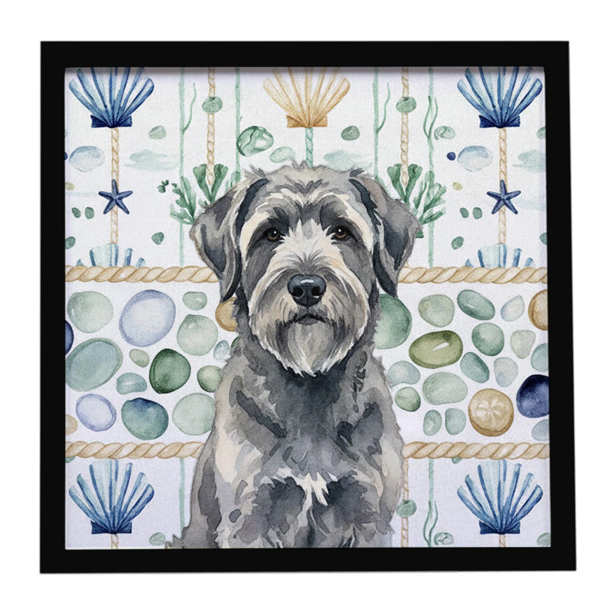 Caroline's Treasures Gray Bouvier des Flandres Coastal Sea Glass Framed Metal Print