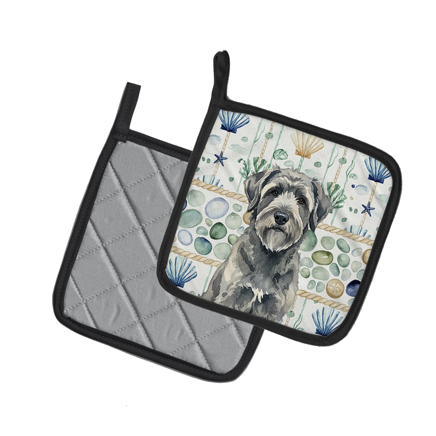 Caroline's Treasures Gray Bouvier des Flandres Coastal Sea Glass Pair of Pot Holders