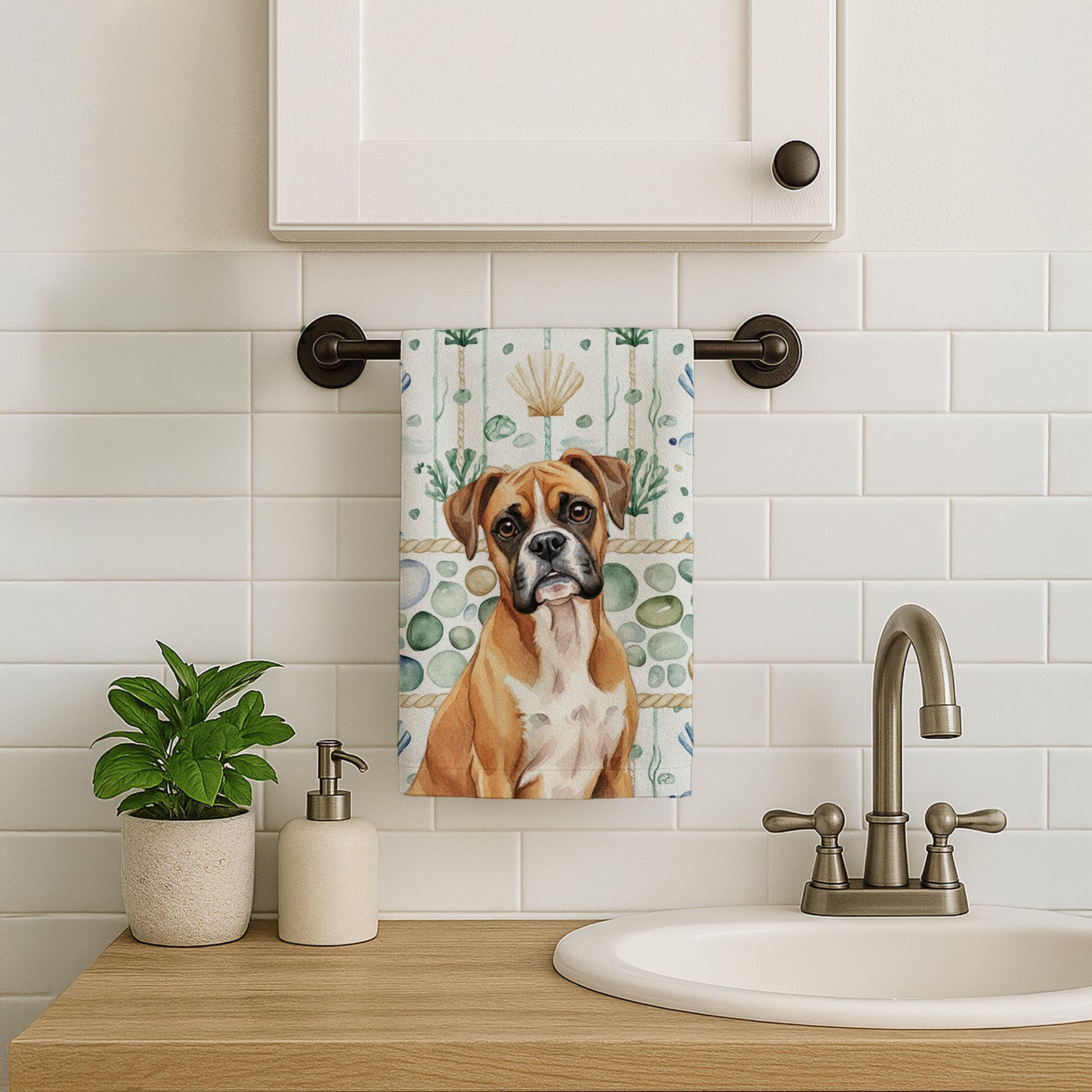 Caroline's Treasures Boxer Coastal Sea Glass Kitchen Towel