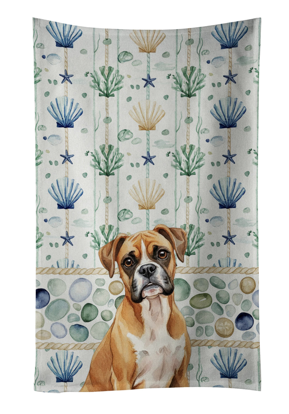 Caroline's Treasures Boxer Coastal Sea Glass Kitchen Towel