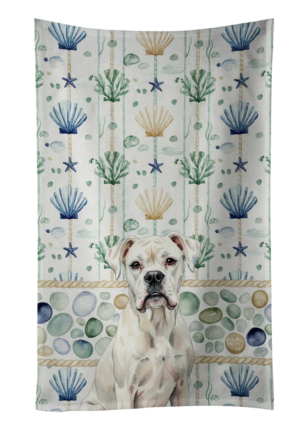 Caroline's Treasures White Boxer Coastal Sea Glass Kitchen Towel