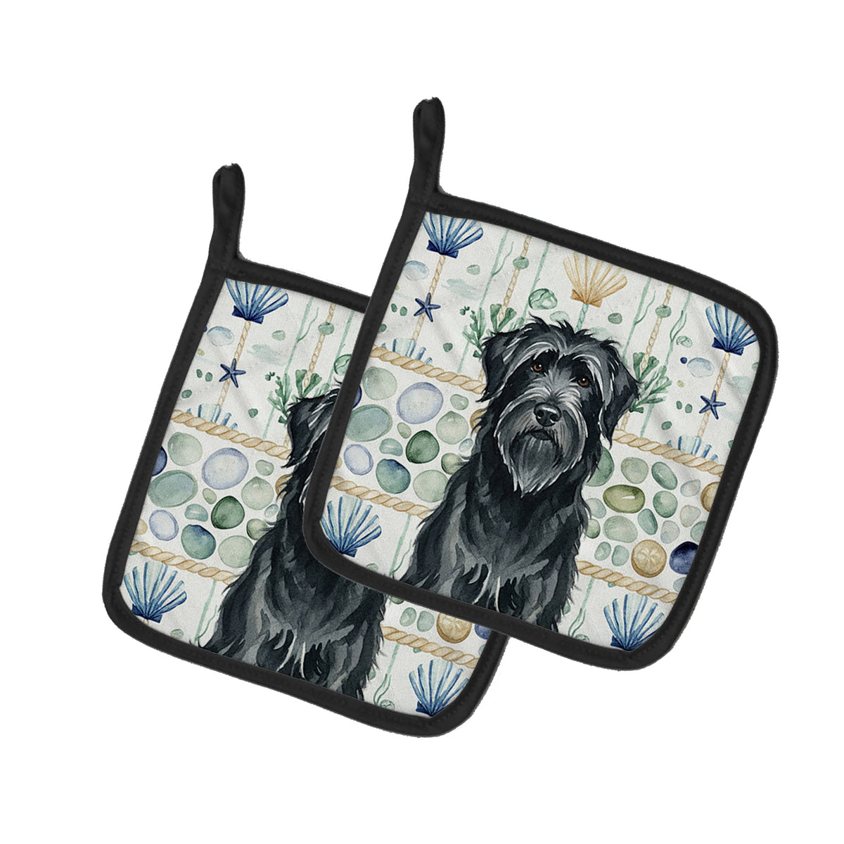 Caroline's Treasures Black Briard Coastal Sea Glass Pair of Pot Holders