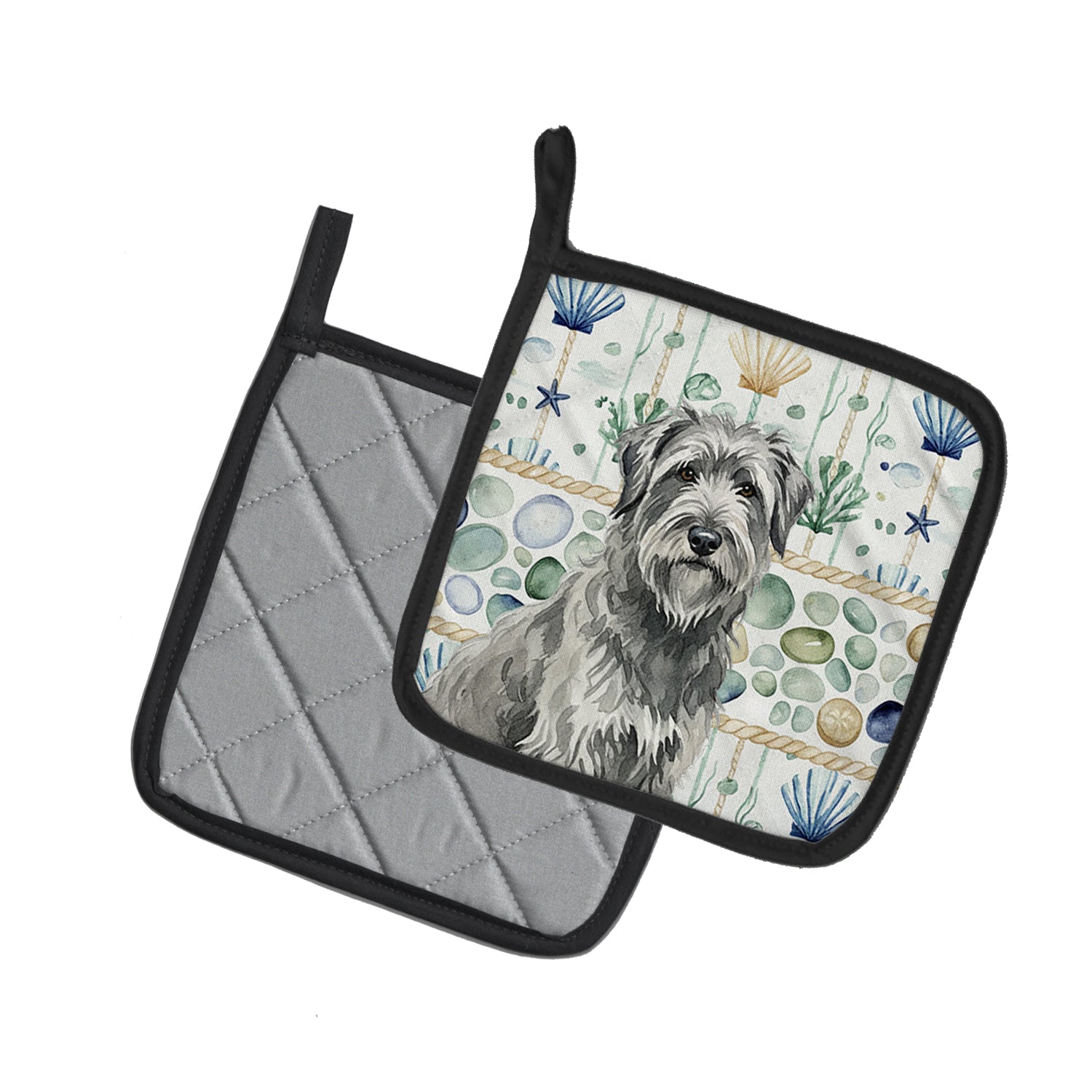 Caroline's Treasures Gray Briard Coastal Sea Glass Pair of Pot Holders