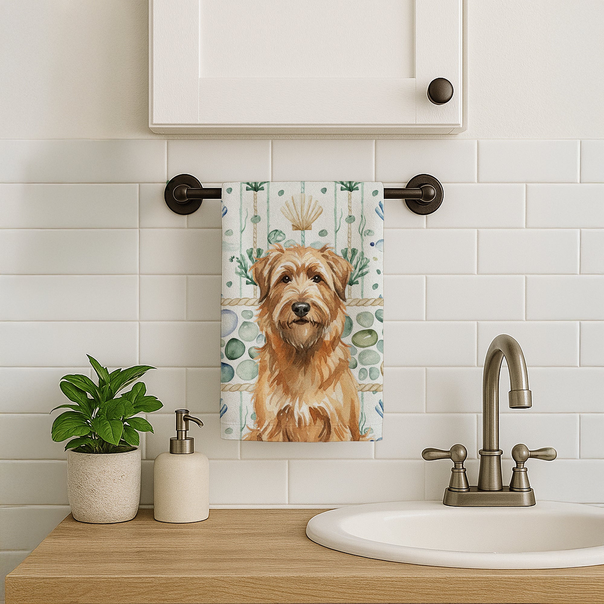 Caroline's Treasures Tawny Briard Coastal Sea Glass Kitchen Towel