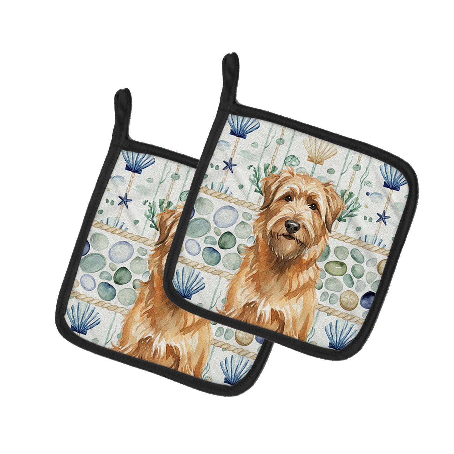 Caroline's Treasures Tawny Briard Coastal Sea Glass Pair of Pot Holders