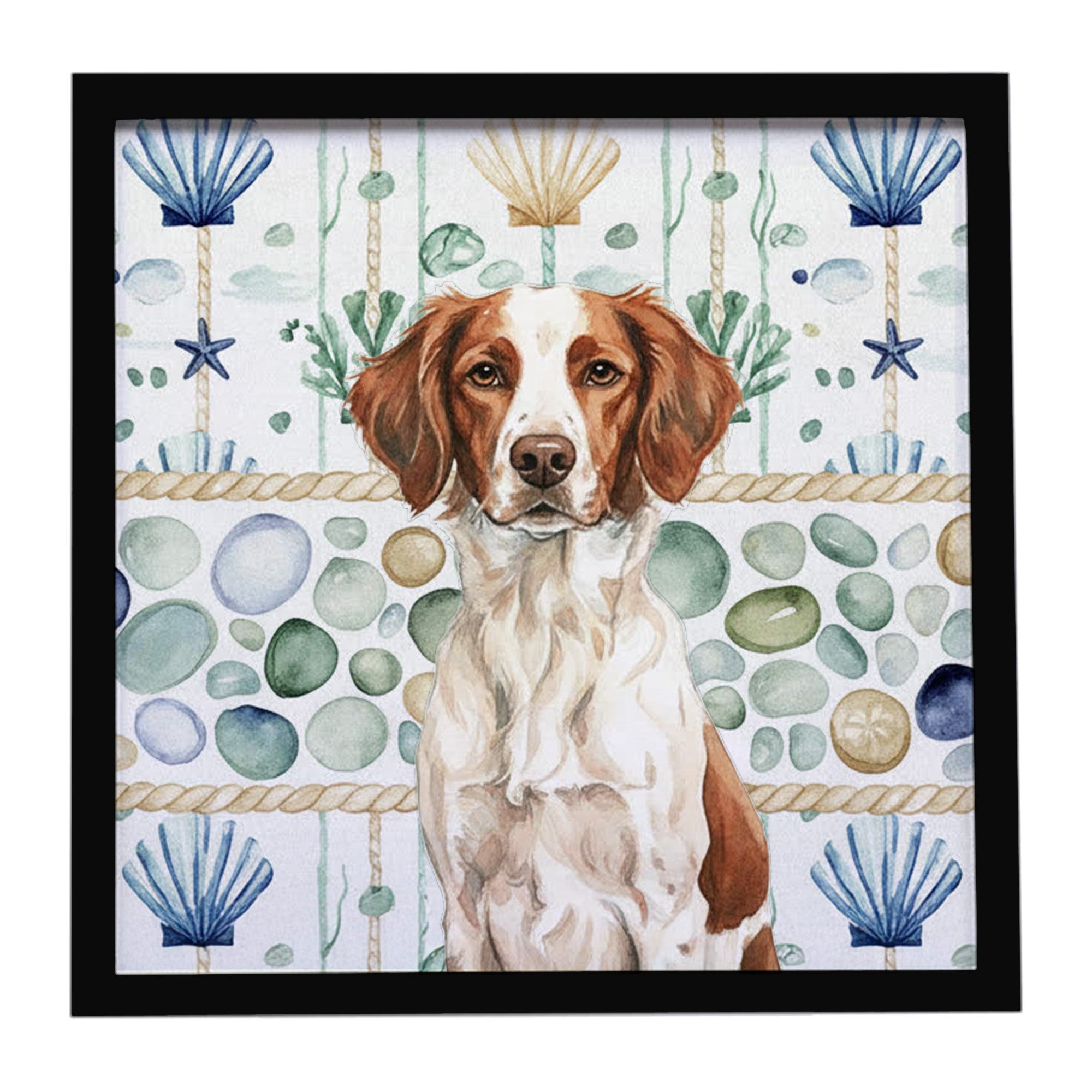 Caroline's Treasures Liver and White Brittany Coastal Sea Glass Framed Metal Print