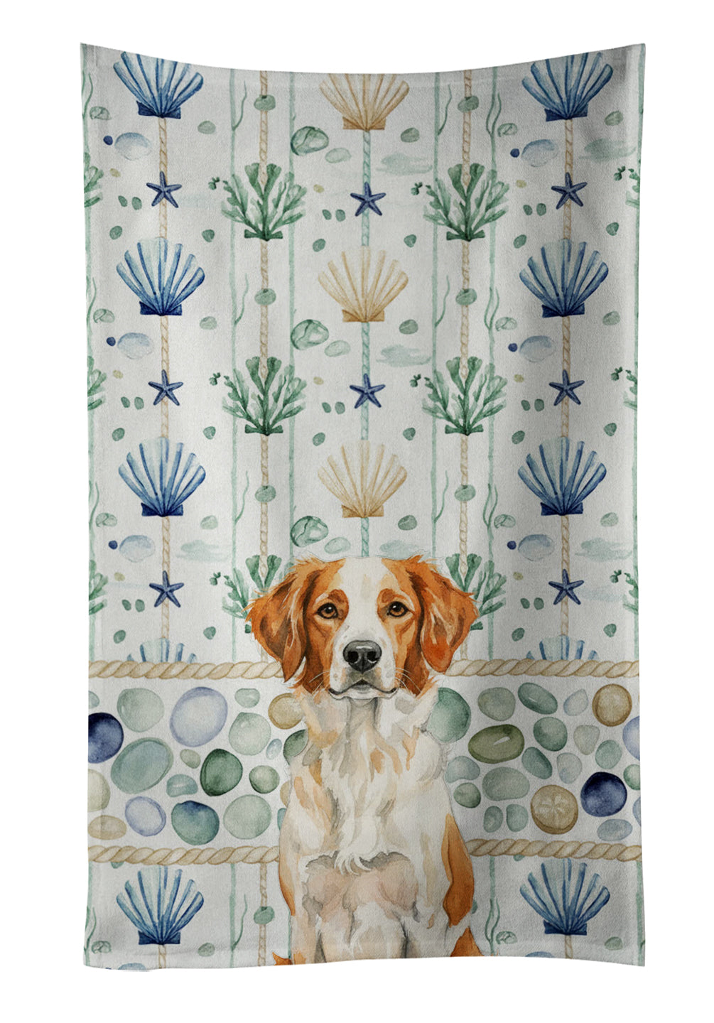 Caroline's Treasures Orange and White Brittany Coastal Sea Glass Kitchen Towel