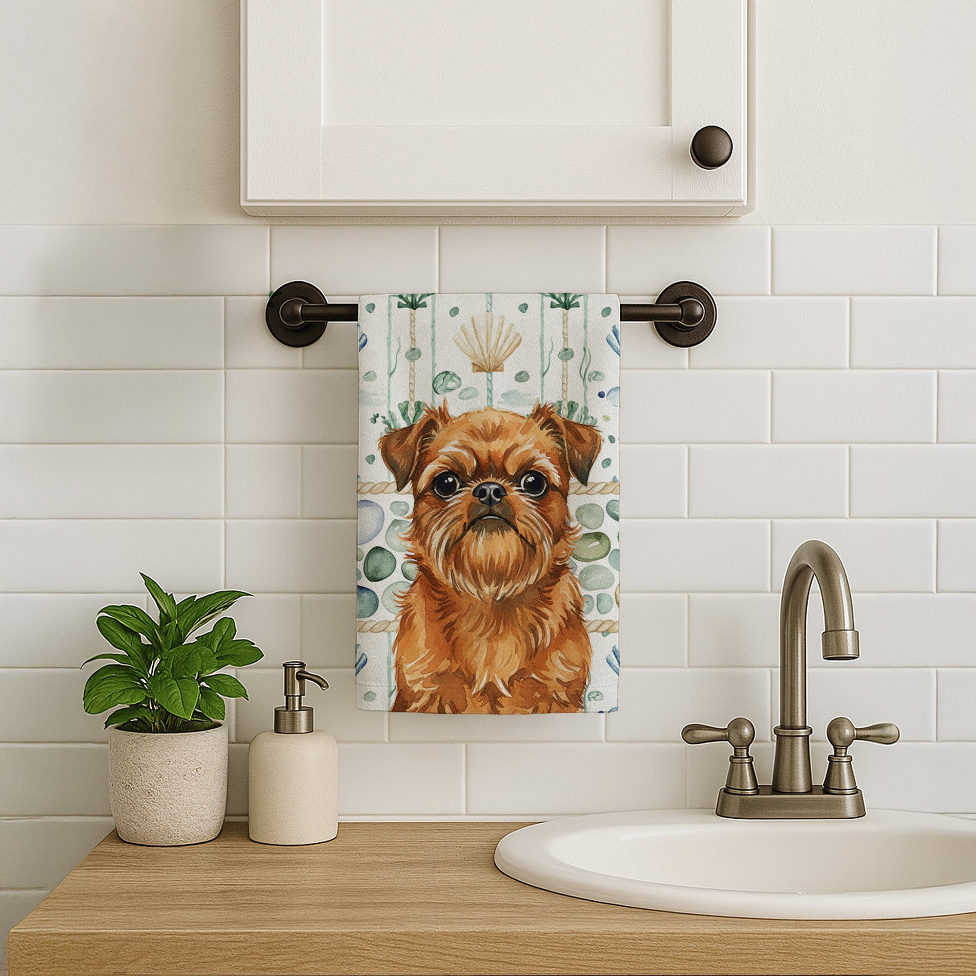 Caroline's Treasures Belge Brussels Griffon Coastal Sea Glass Kitchen Towel