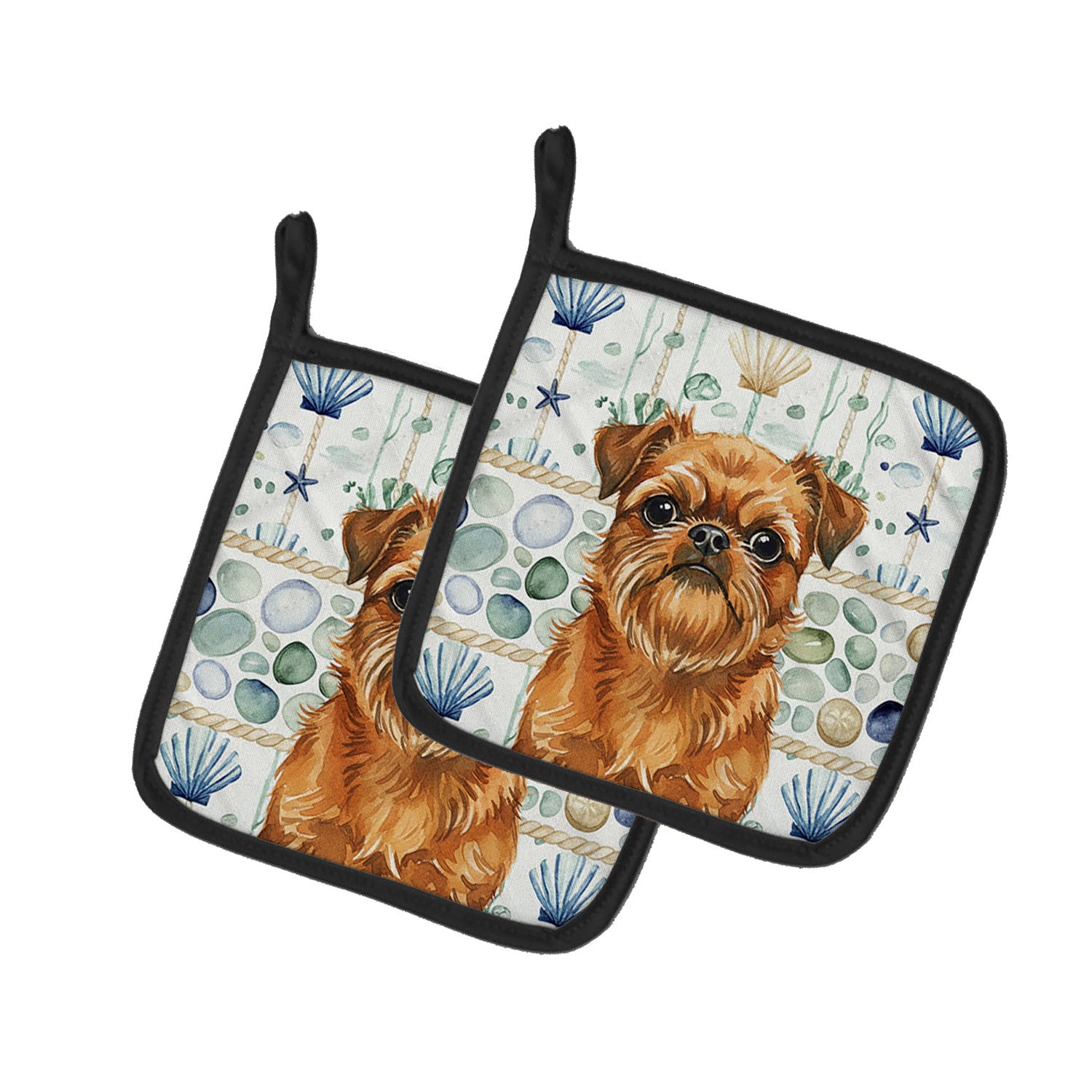 Caroline's Treasures Belge Brussels Griffon Coastal Sea Glass Pair of Pot Holders