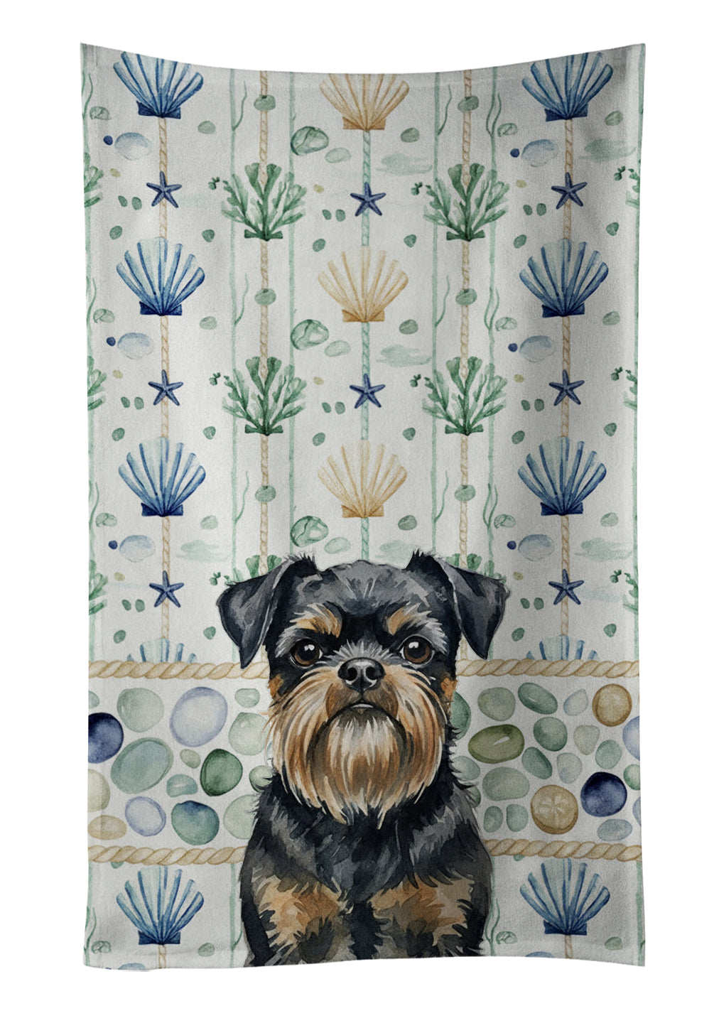 Caroline's Treasures Black and Tan Brussels Griffon Coastal Sea Glass Kitchen Towel